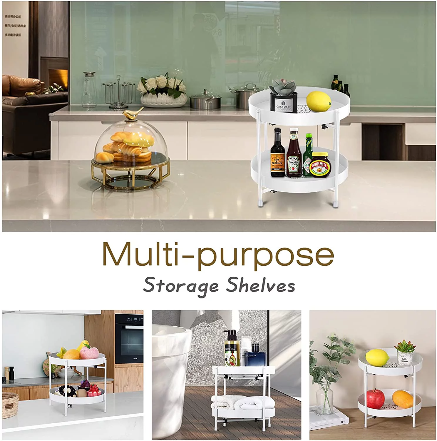 Luxspire 2-Tier Bathroom Countertop Organizer, Bathroom Vanity Trays 2-Tier, Detachable Countertop Organizer Shelves Serving Tray, Dresser Makeup Storage Sink Kitchen Spice Rack Perfume Tray, White