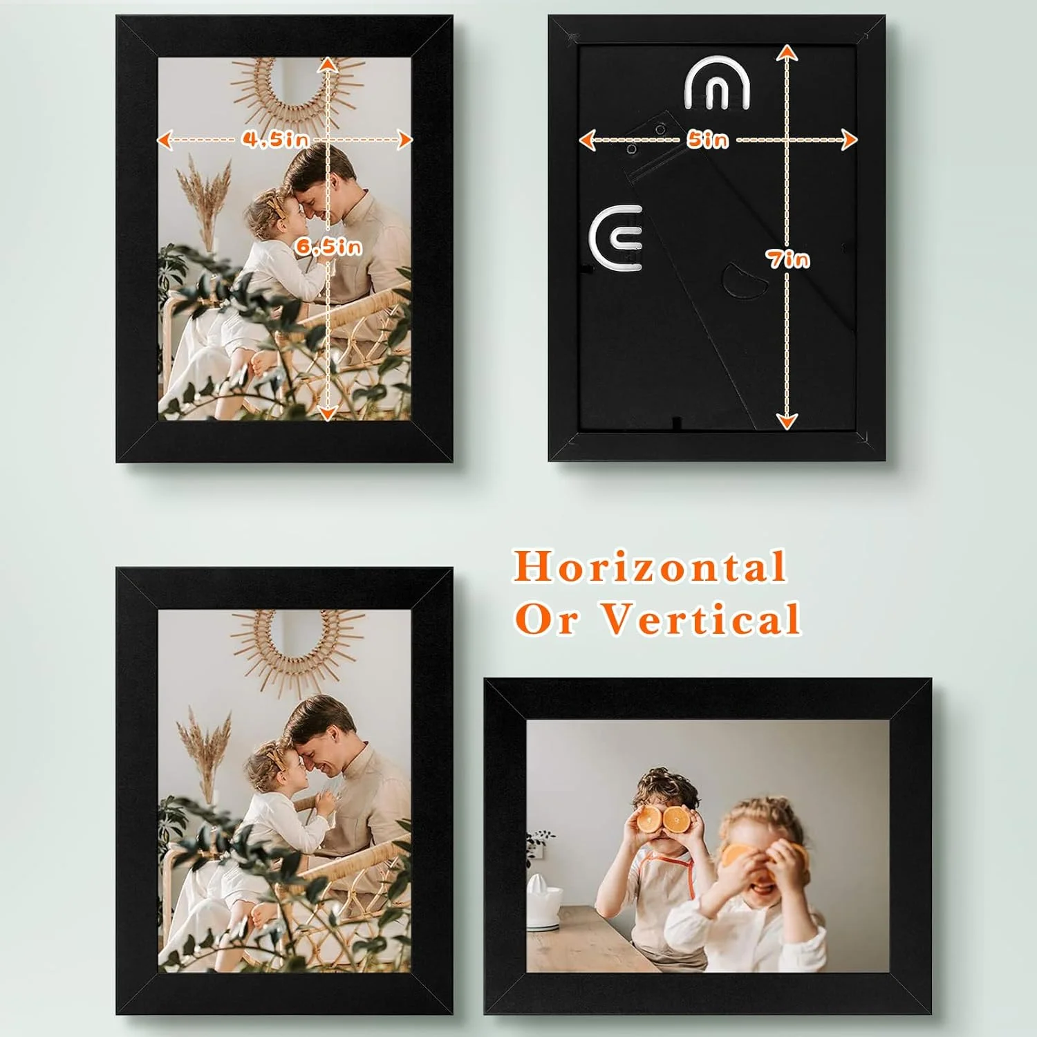 Golden State Art 5x7 Picture Frames Set of 8, Black Gallery Wall Frame Collage, Thin Tabletop Family Frame with Plastic Cover, Horizontal or Vertical Displays (8-Pack)