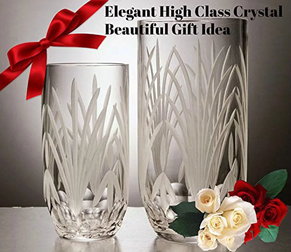 GAC Mouth Blown High Class Glass Crystal Flower Vase, Exquisite Decorative Vase Centerpiece -10