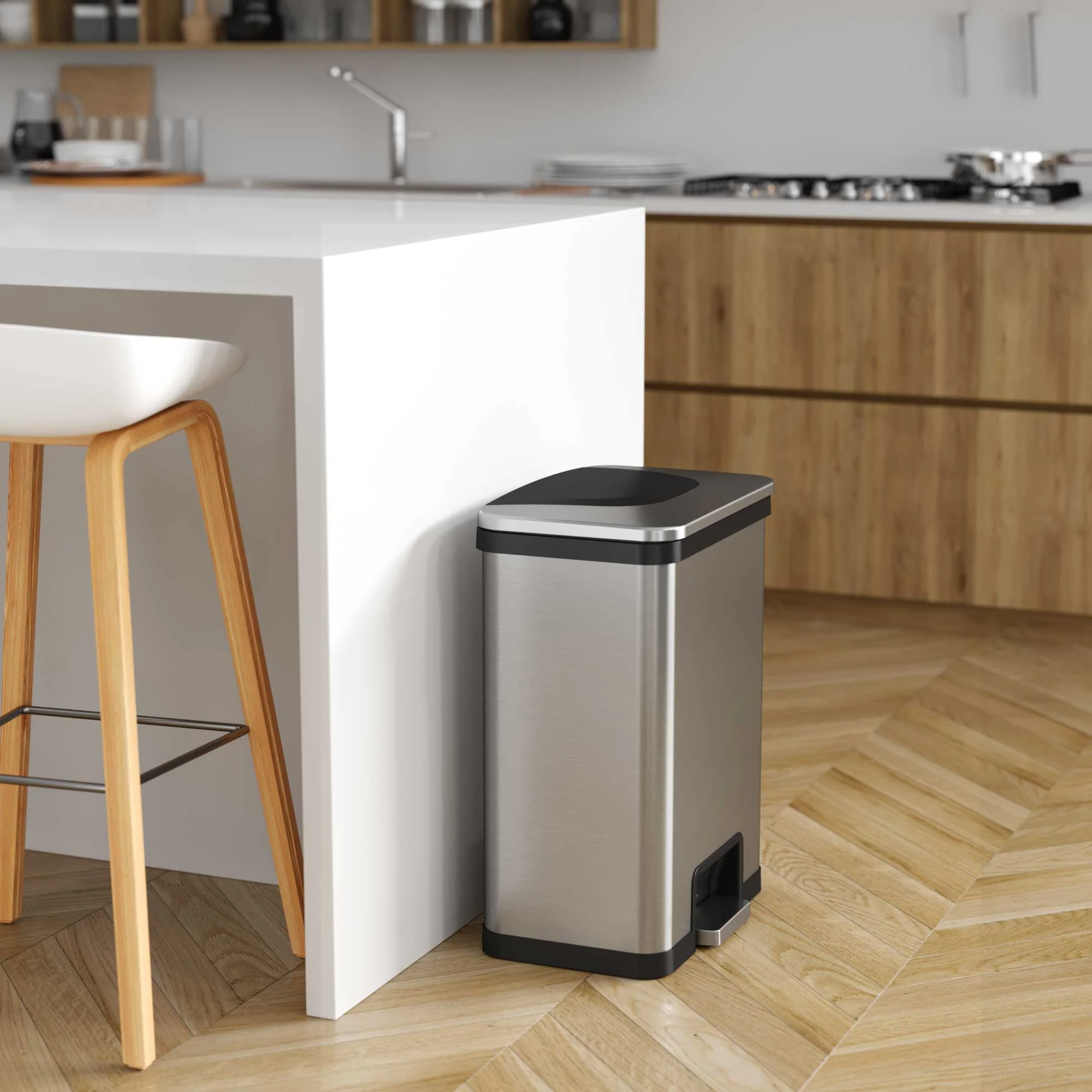 iTouchless AutoStep 13 Gallon Stainless Steel Automatic Step Trash Can with Odor Control System