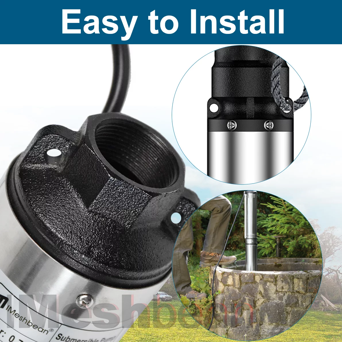 iMeshbean Deep Submersible Well Pump 1HP 33GPM 272ft Head with 33ft Electric Cable,110V 1.25