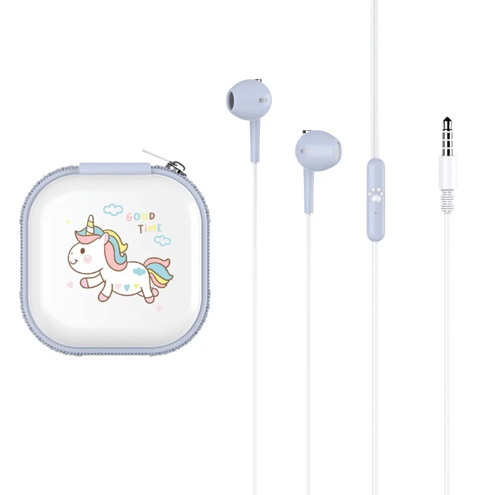 axGear Earbuds Earphones Headphones Cute Unicorn Design 3.5mm Stereo Audio (Blue Only)