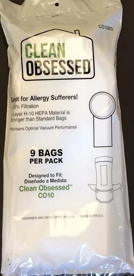 Clean Obsessed 10 Qt Co10 Backpack HEPA Filter Bags, 9pk