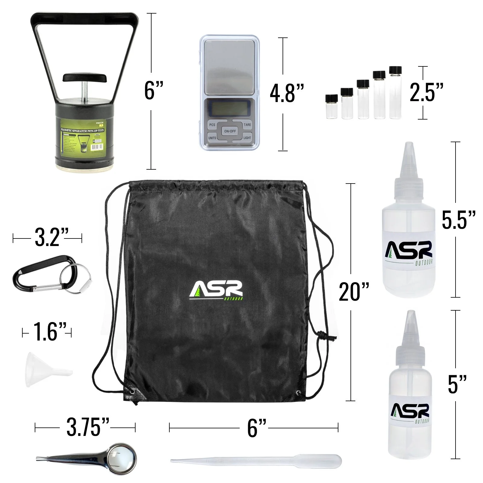 ASR Outdoor 19pc Complete Fine Gold Recovery Kit Gold Prospecting Equipment with Mini Funnel