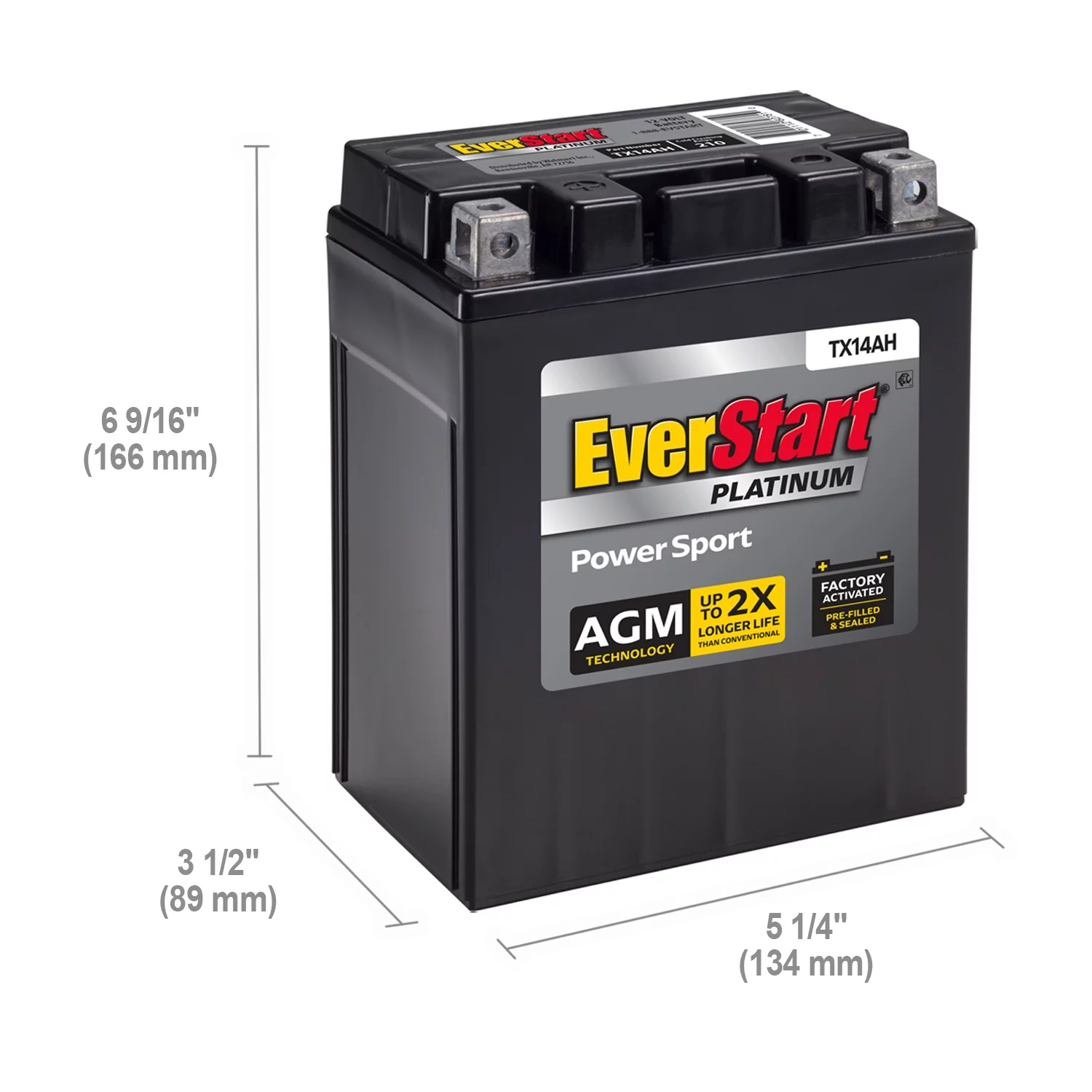 EverStart Premium BOXED AGM PowerSport Battery, Group Size TX14AH 12 Volt, 210 CCA