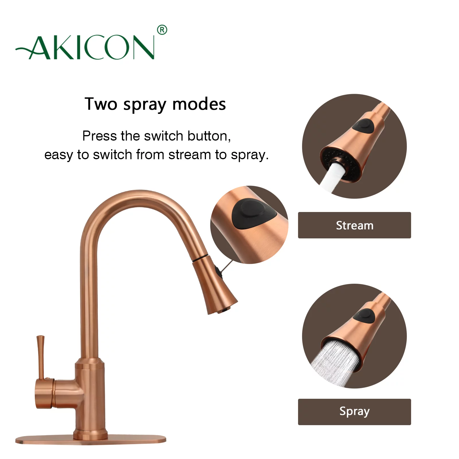 Akicon One-Handle Pull-Down Copper Kitchen Faucet - 16