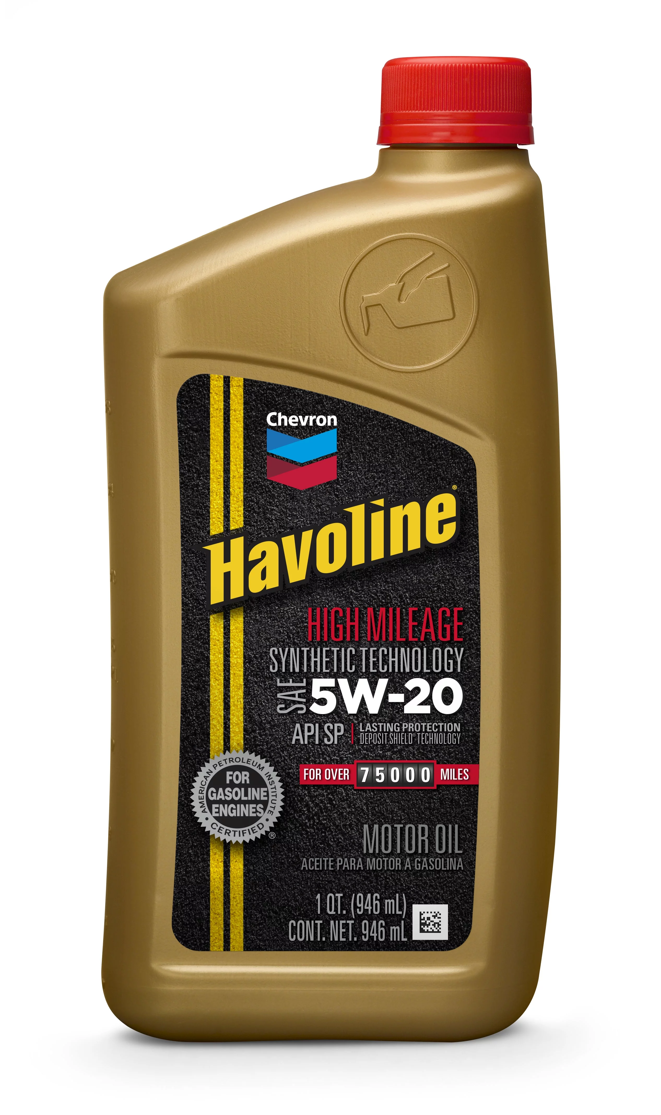 Chevron Havoline High Mileage Synthetic Blend Motor Oil 5W20, 1 Quart bottle