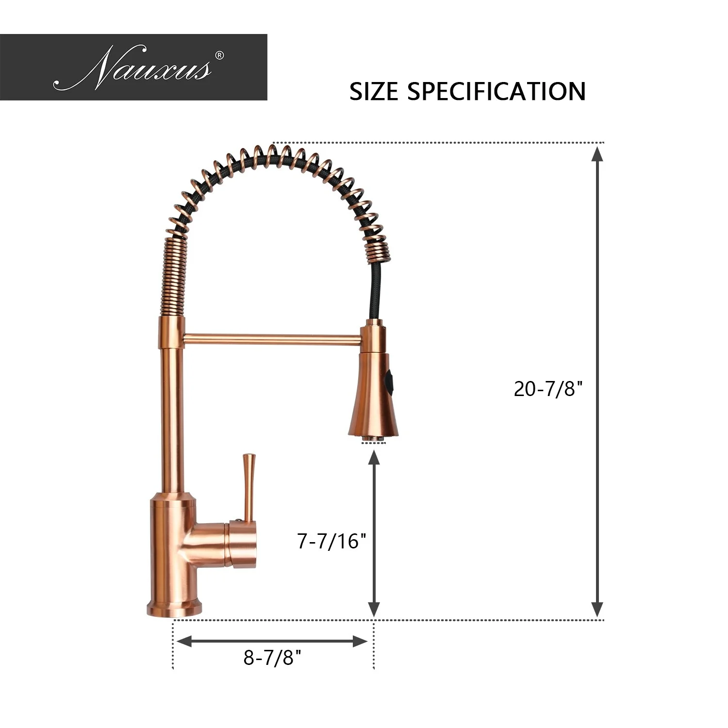 Copper Pre-Rinse Spring Kitchen Faucet, Single Level Solid Brass Kitchen Sink Faucets with Pull Down Sprayer - 8.9x20.9