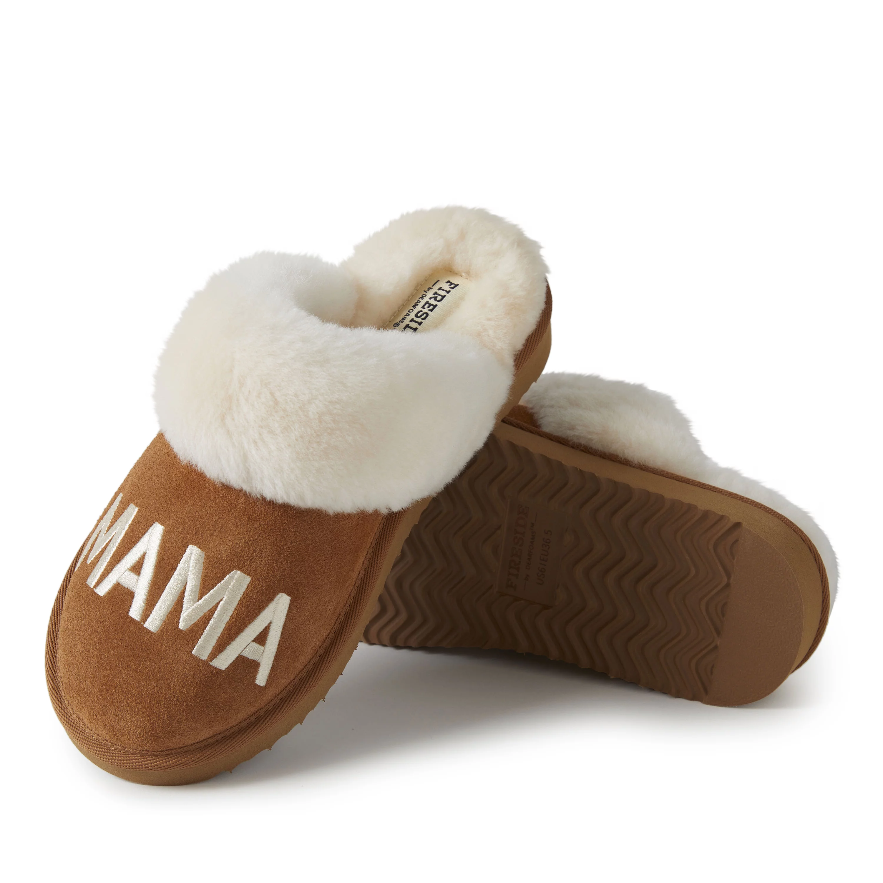 Fireside by Dearfoams Women's Mama Bear Genuine Shearling Scuff Slippers