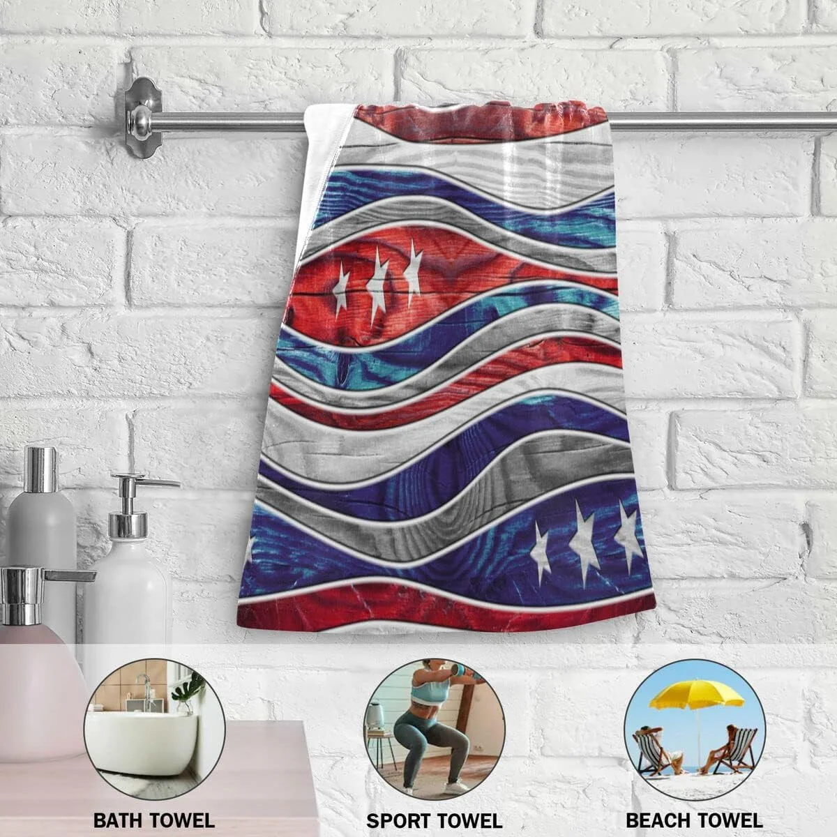 Dreamtimes American USA Flag Towels, 2 PCS, 4th of July Rustic Stripe Star Hand Face Tea Towels, Country Patriotic Washcloth for Bathroom Gym Guest Independence Day Decor