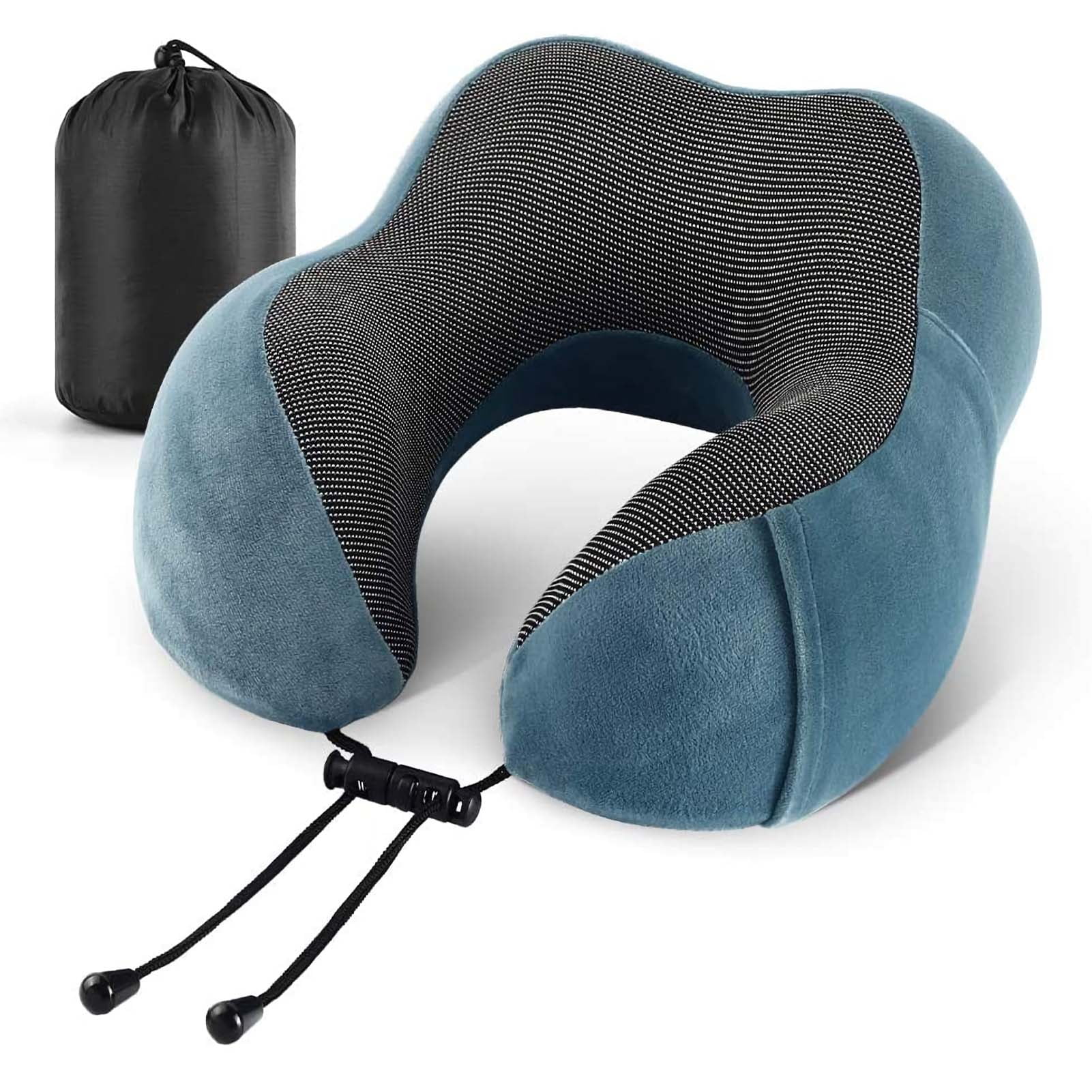 Axidou Travel Neck Pillow with 100% Memory Foam, Includes Travel Pillows Kit with Storage Bag, Blue