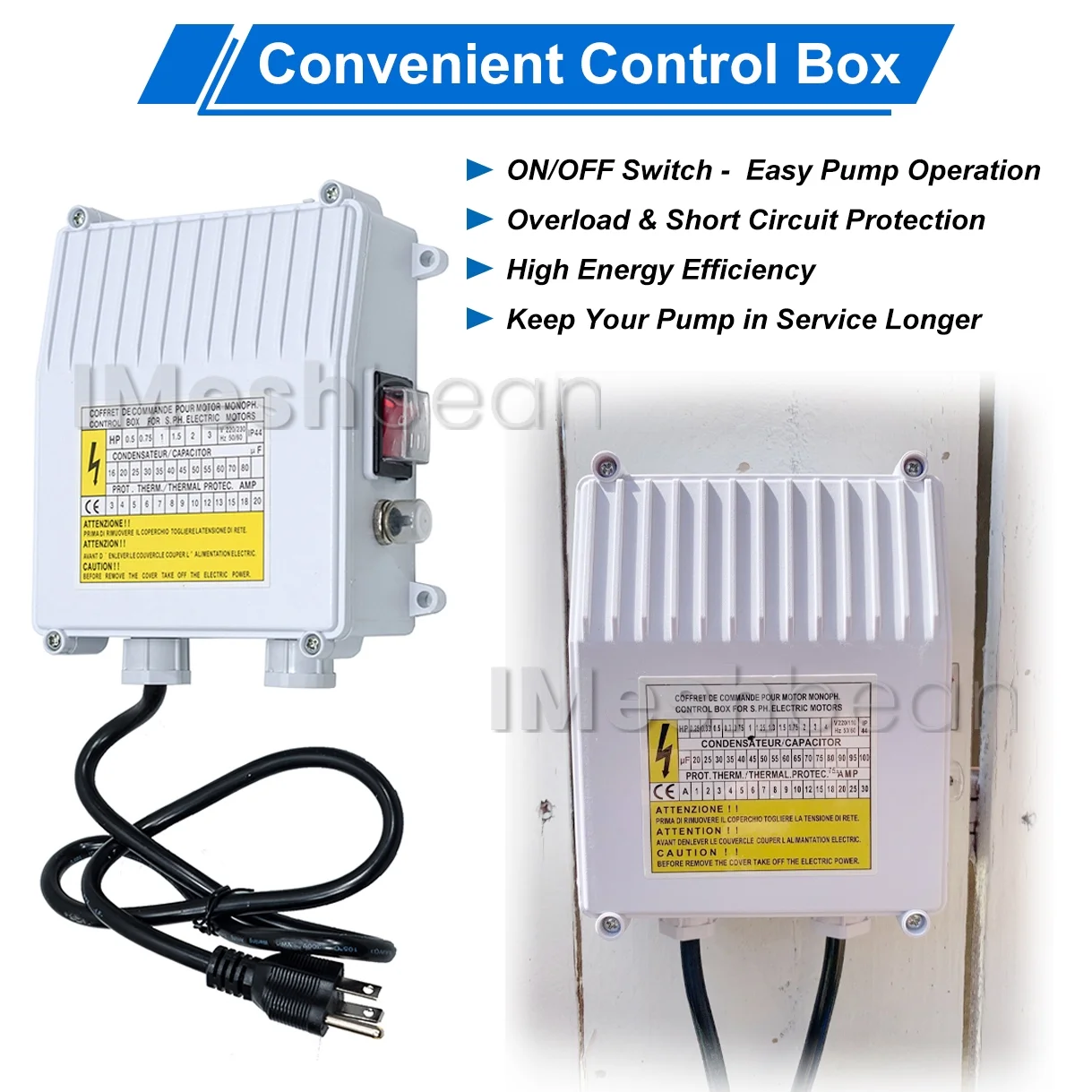 iMeshbean Deep Submersible Well Pump 1HP 220V,207ft Head 33GPM with 100ft Cord,Submersible Well Pump 4