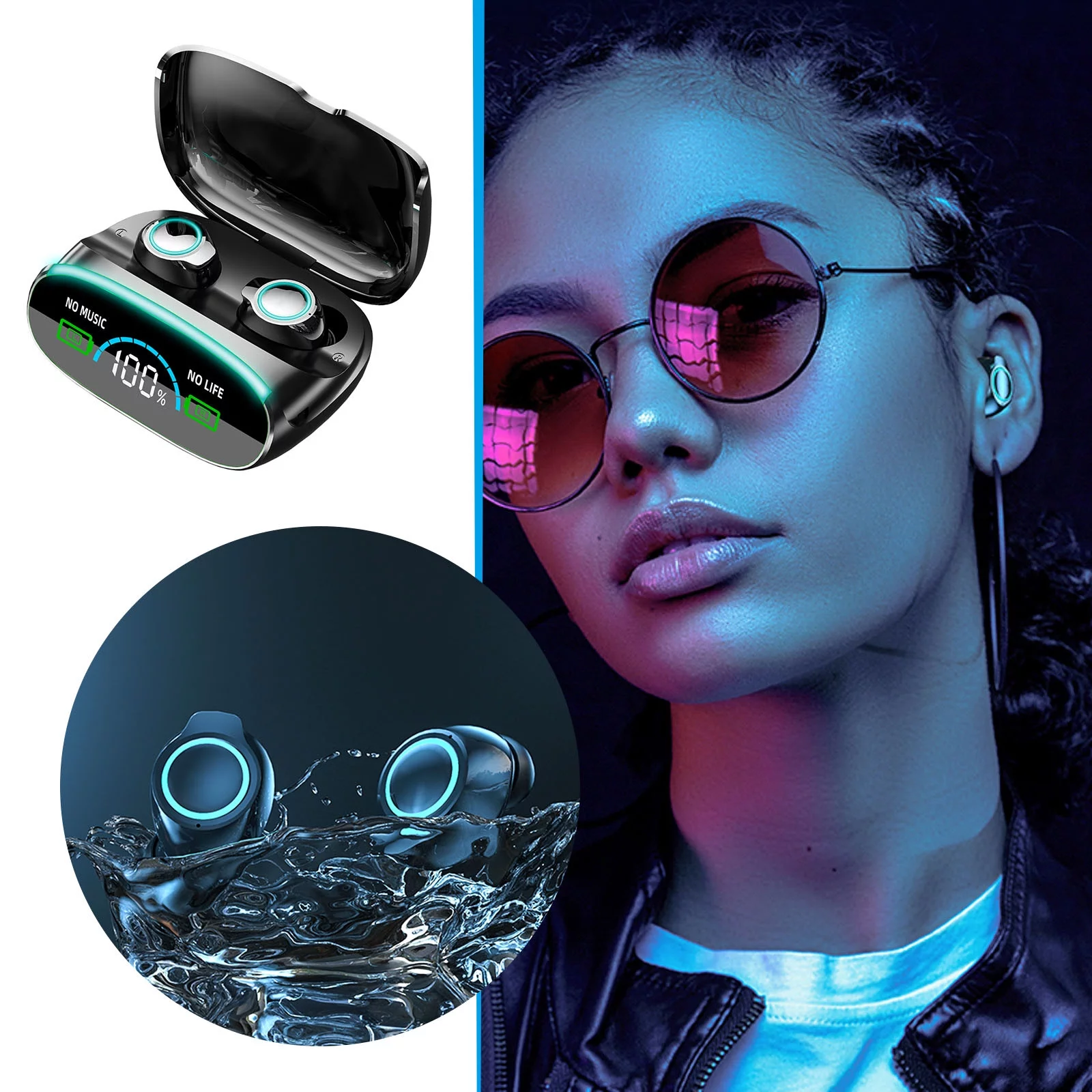 YHAIOGS Bluetooth Earpiece for Cell Phone Bluetooth 5.3 Headphones Dual Microphone Wireless Earbuds Long Battery Life LED Display Deep Bass Noise Cancelling Headphones Compatible with