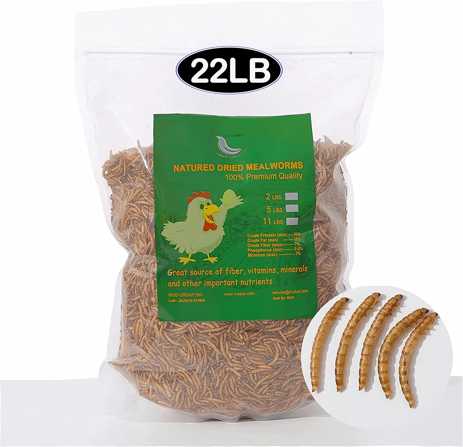 Euchirus 22LB Non-GMO Dried Mealworms for Wild Bird Chicken Fish,High-Protein,Lrage Meal Worms.