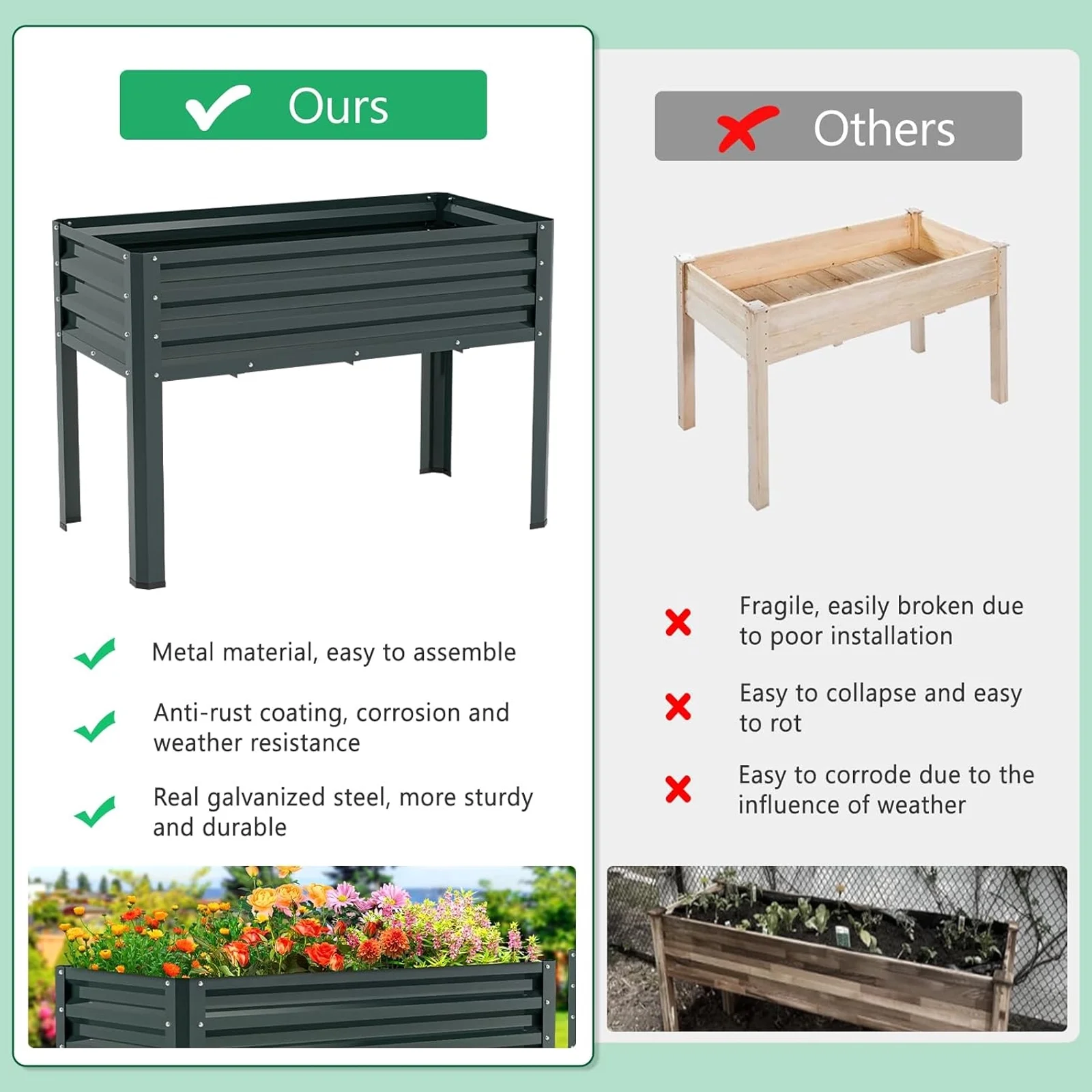 NAIZEA Raised Garden Bed with Legs, Large Standing Planter Box, Outdoor Growing Bed Herb Planter for Gardening, 400lb Capacity