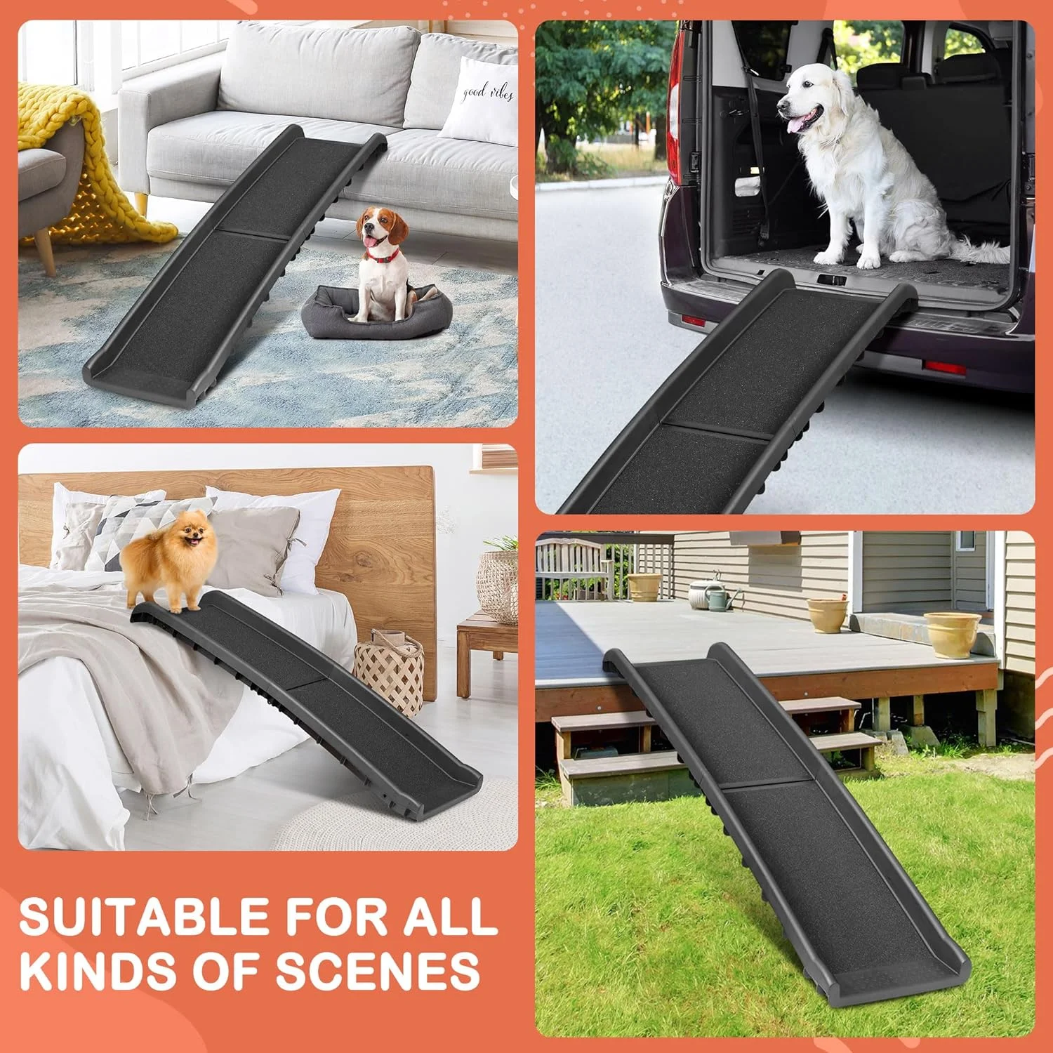 62Inch Portable Dog Ramp for Large Dogs Folding Pet Ramp for Truck Car SUVs Non-Slip Dog Stairs Step Ladder with Raised Siderails