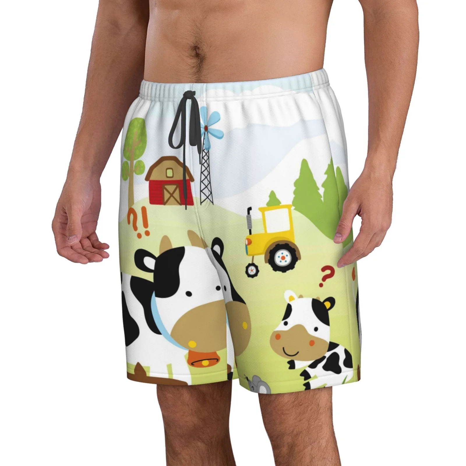 Lukts Farmfield With Cute Animals Mens Swim Trunks Quick Dry Swim Shorts With Funny Beach Shorts