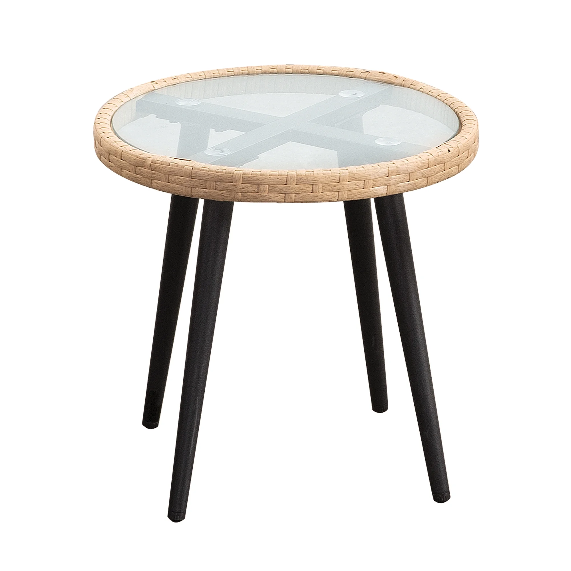 FHFO 3 Pieces Wicker Bistro Sets, Outdoor Rattan Conversation Furniture with Soft Cushions and Glass Table for Patio,Backyard ,Balcony,Deck