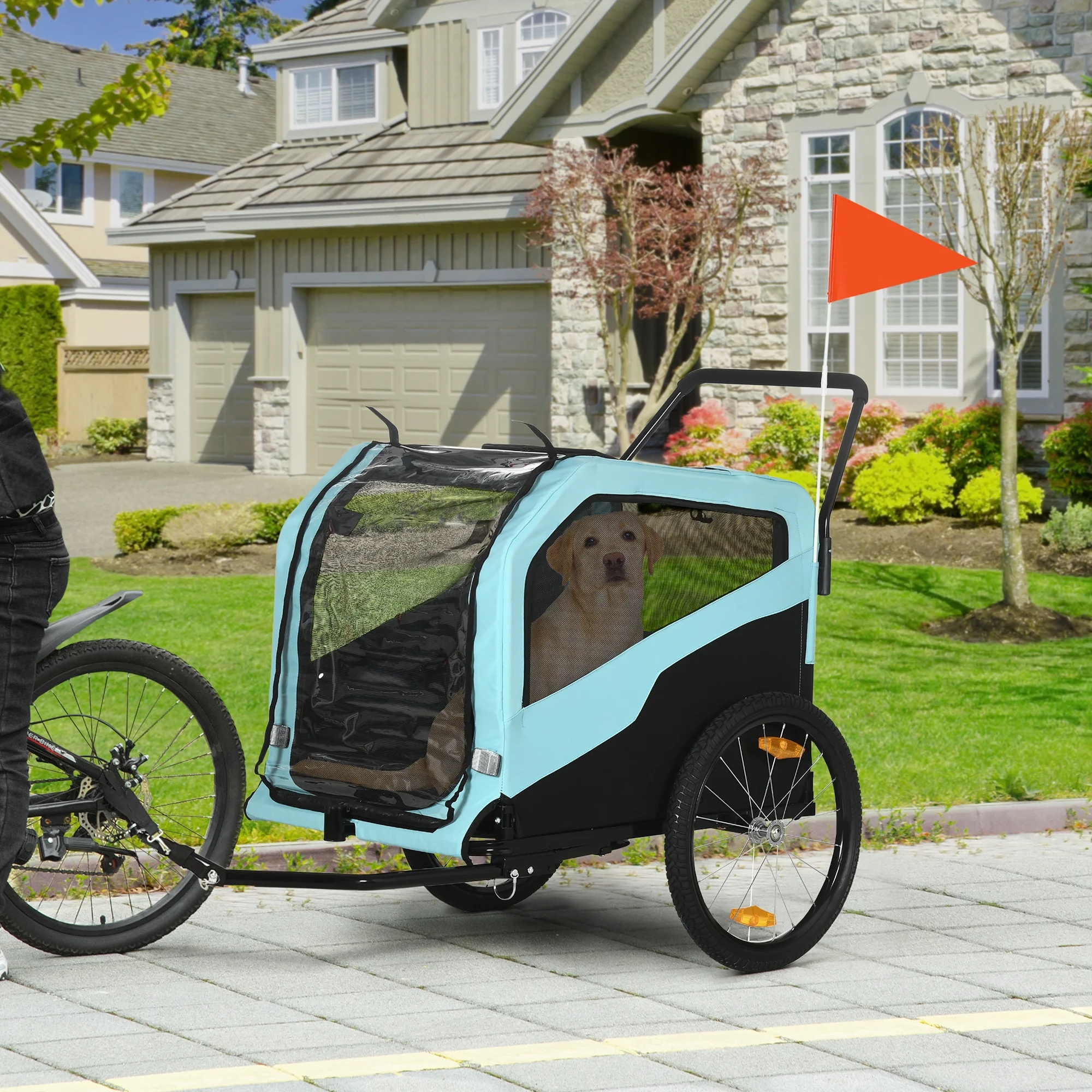 Aosom 2-in-1 Dog Bike Trailer Pet Stroller Carrier for Large Dogs, Blue