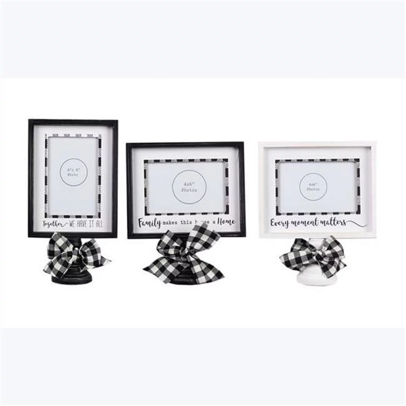 4 x 6 in. Wood Framed Photo Frameon Pedestal with Buffalo Plaid, Black & White - 3 Piece