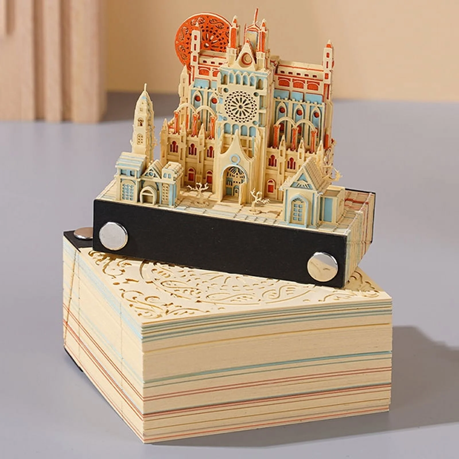 Desk Calendar,2024 Calendar Memo Pad,Creative Desk Calendar DIY Notes Notepad,3D Art Calendar Paper Carving Gift House Sculpture