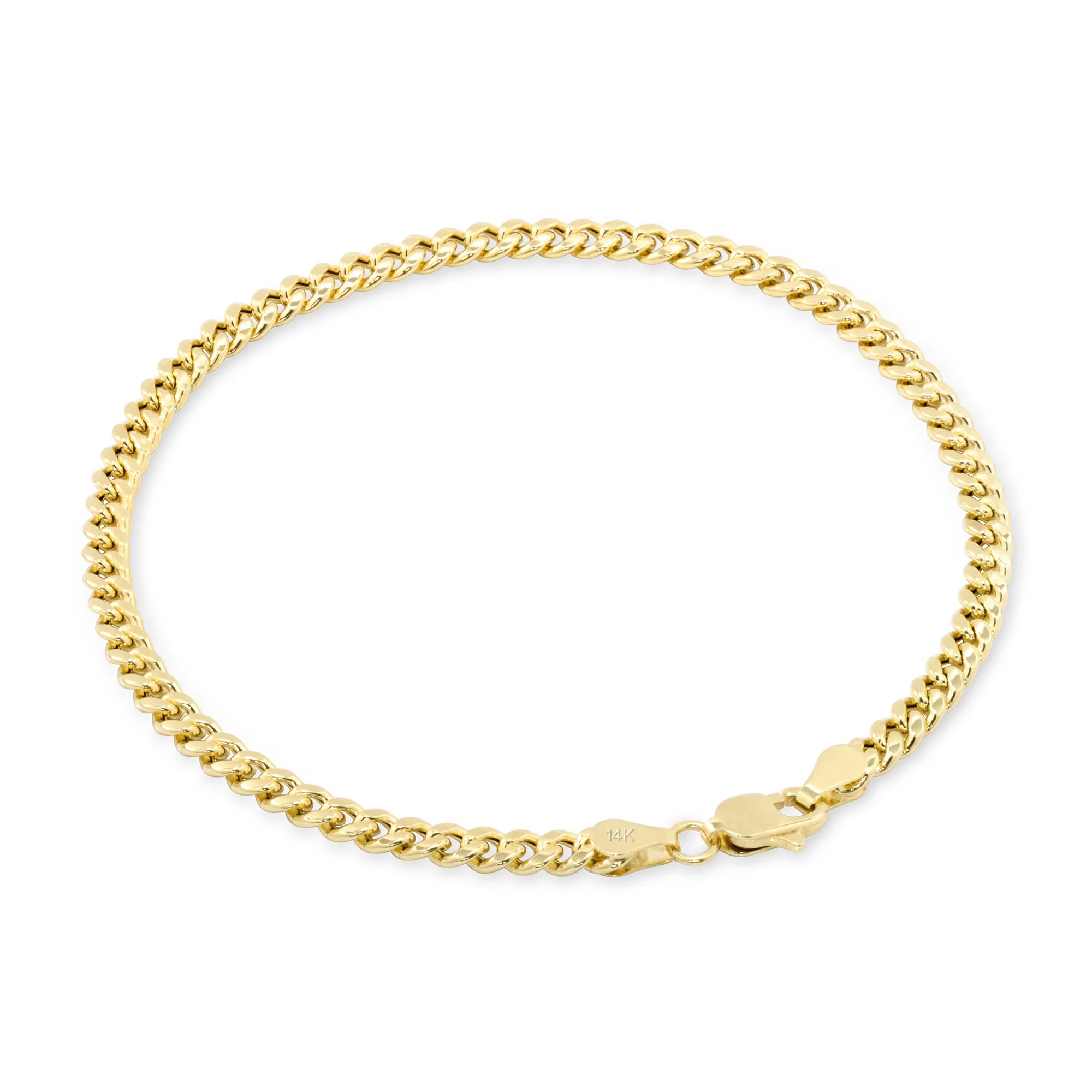 Nuragold 14k Yellow Gold 4mm Miami Cuban Link Chain Bracelet, Mens Womens Jewelry 7