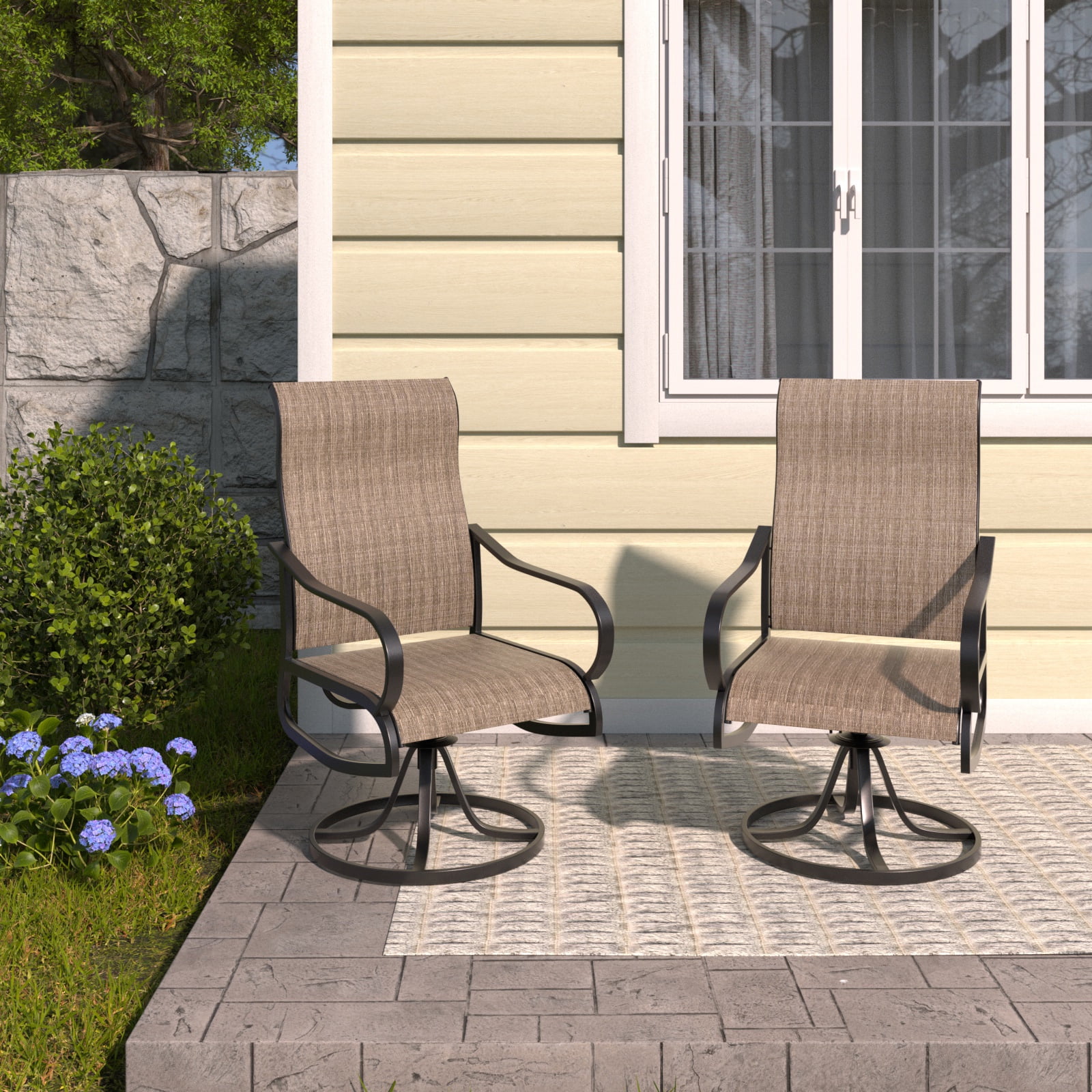 Techmilly Outdoor Dining Chairs , Patio Swivel Chairs Set of 2, Support 400lbs , Brown