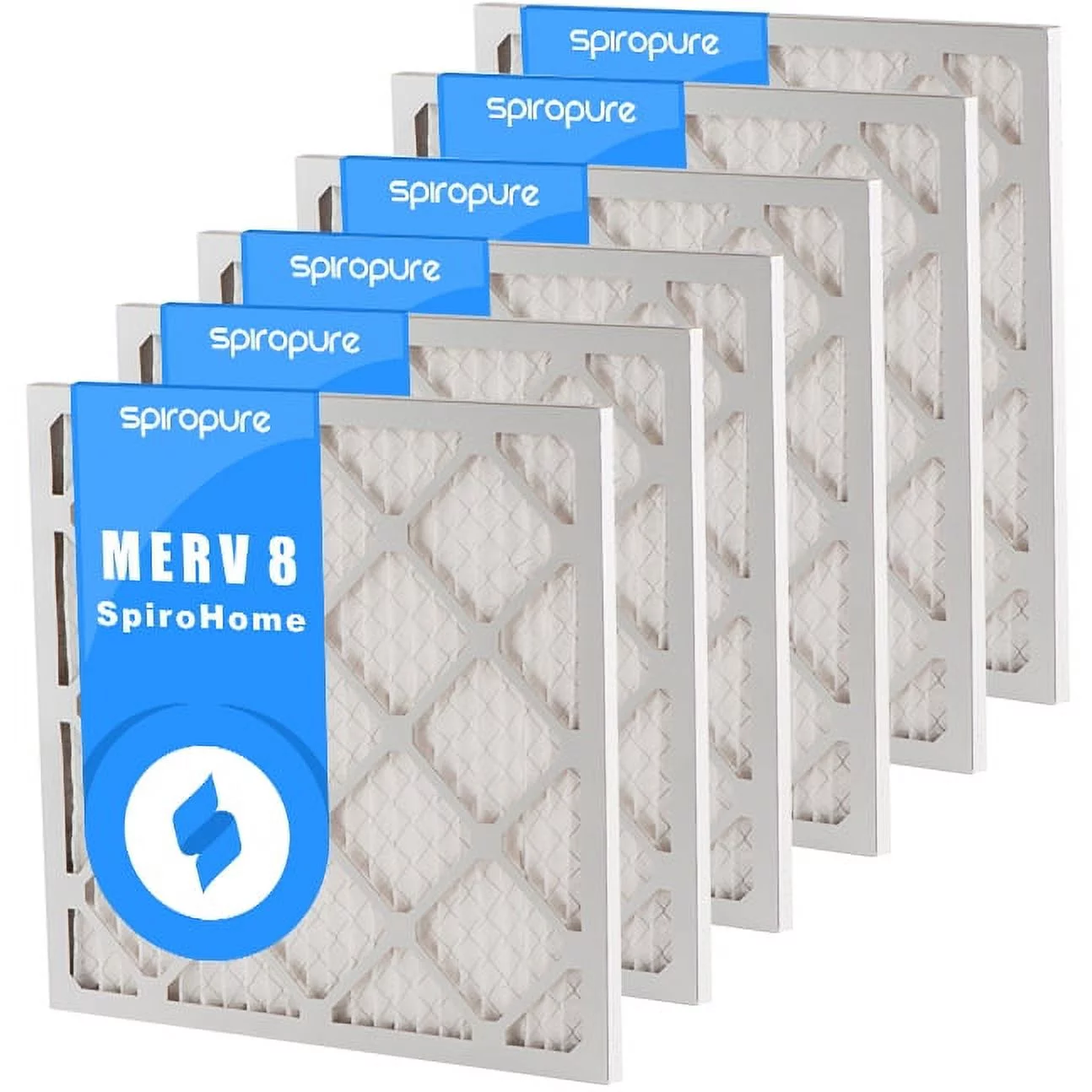 SpiroPure 11.5X11.5X1 MERV 8 Pleated Air Filters - Made in USA (6 Pack)