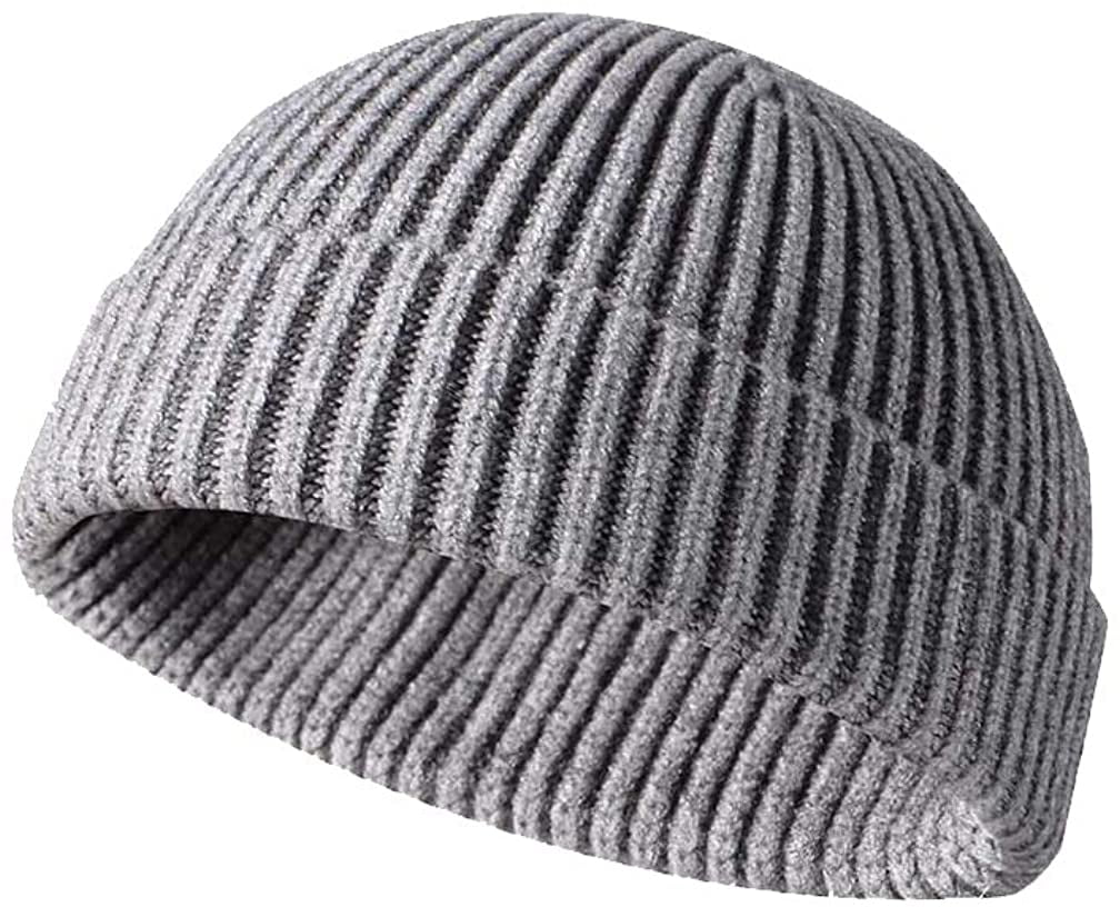 GRNSHTS Fisherman Beanie for Men Women, Knit Cuff Beanie Cap Short Beanie Hat, Winter Warm Hat (Gray)
