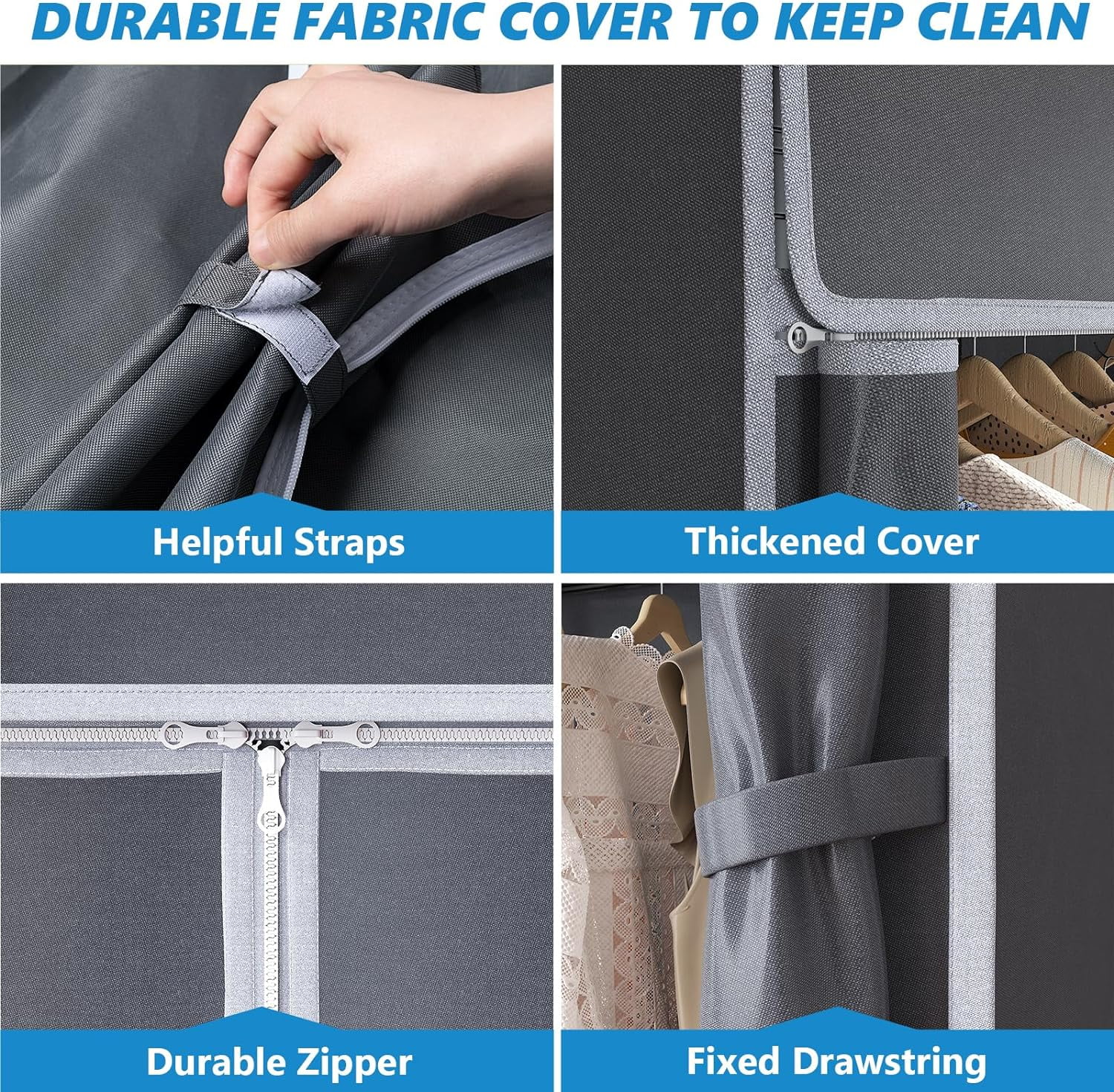 ONKER Clothes Rack, Clothing Rack with Cover Loads 795 LBS Clothing Racks for Hanging Clothes Portable Wadrobe Closet Heavy Duty Clothes Rack Wire Garment Rack 56