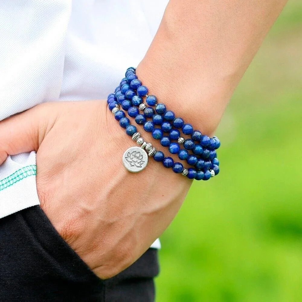 Lapis Lazuli 108 Mala Beads Prayer Necklace Multi Strands Meditation Bracelet