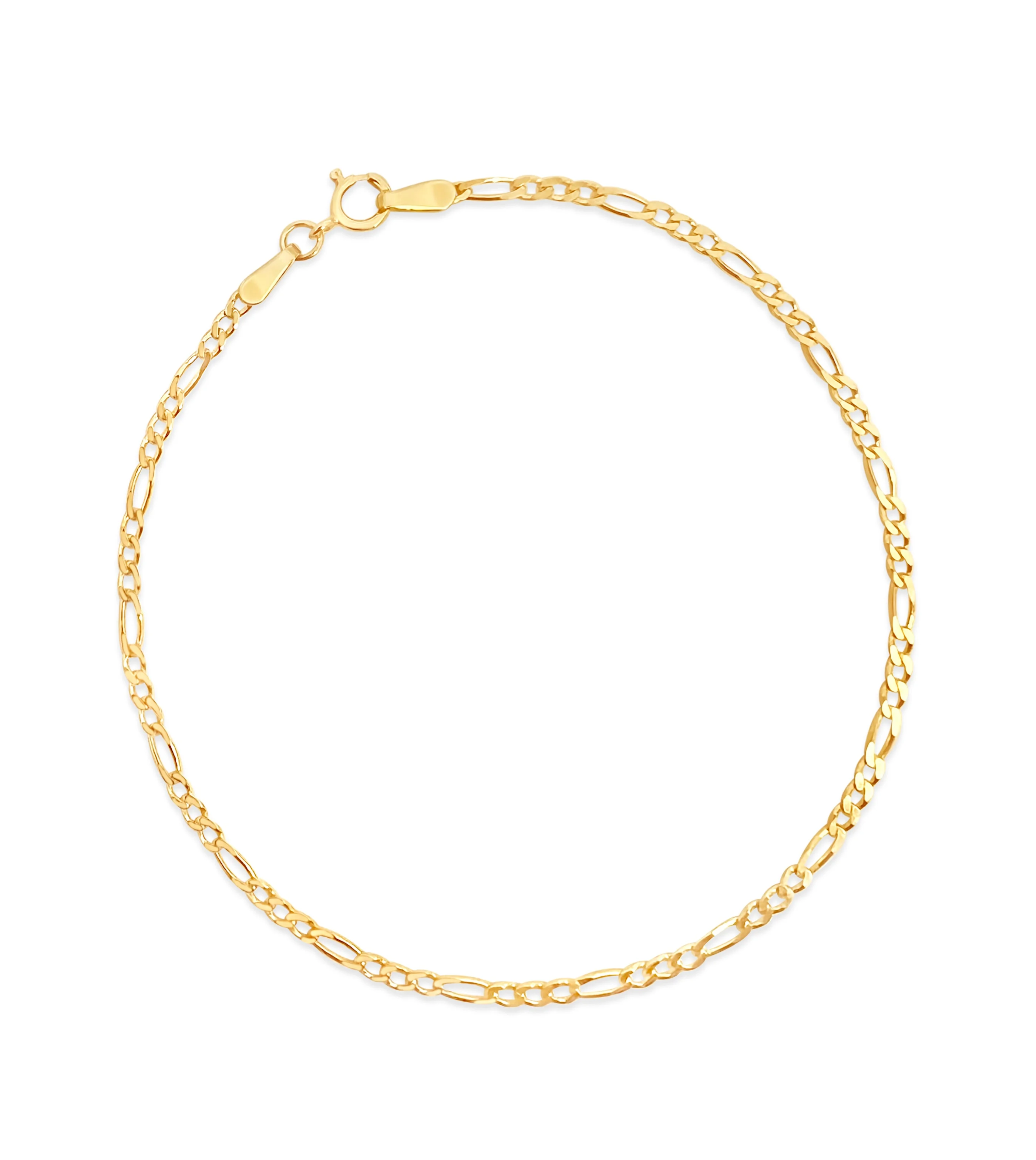 Olive & Chain Solid 14k Yellow Gold Figaro Link Chain Bracelet {7 inch 2mm} for Men & Women