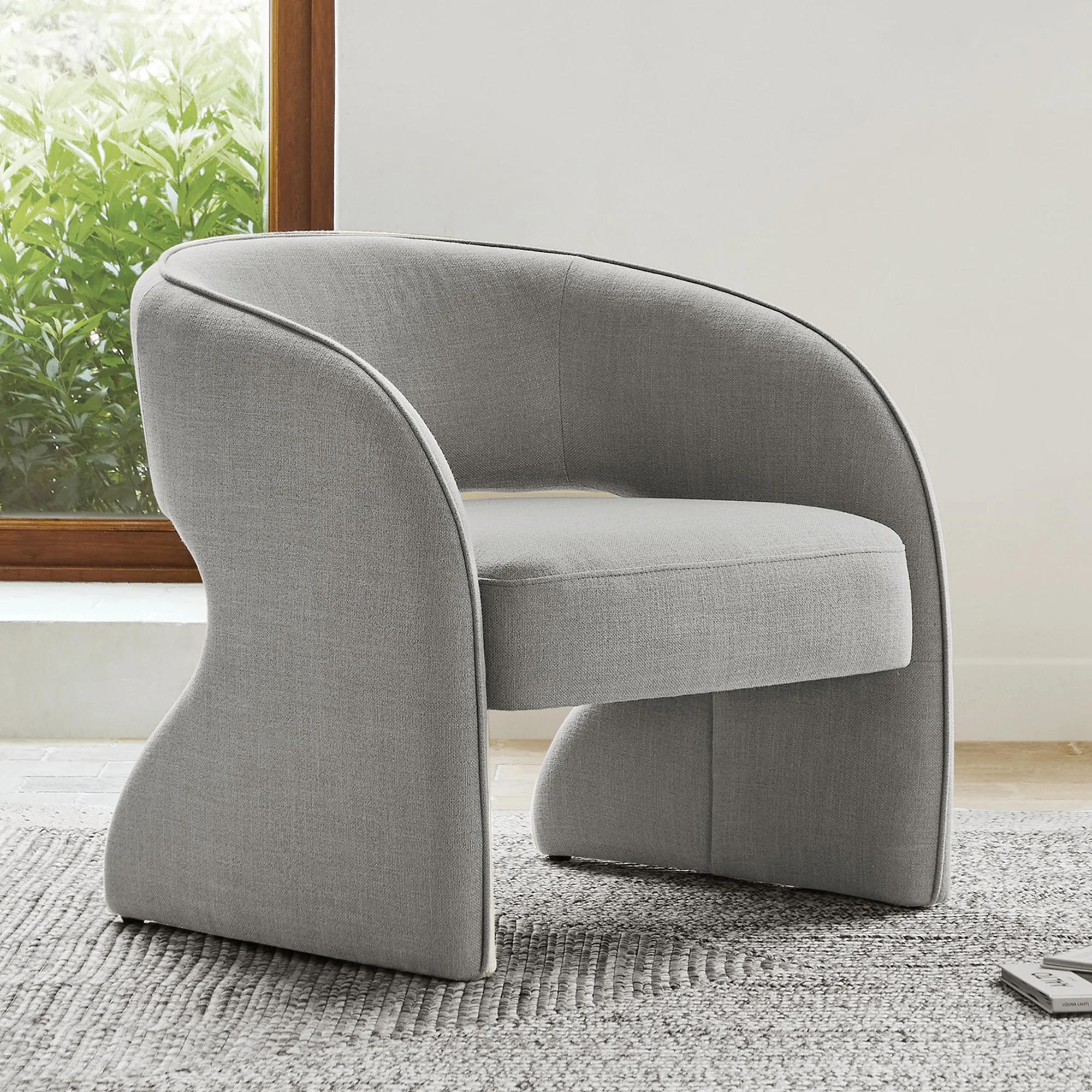 Modern Accent Chair Open Back, Upholstered Arm Chair for Living Room Bedroom, Gray