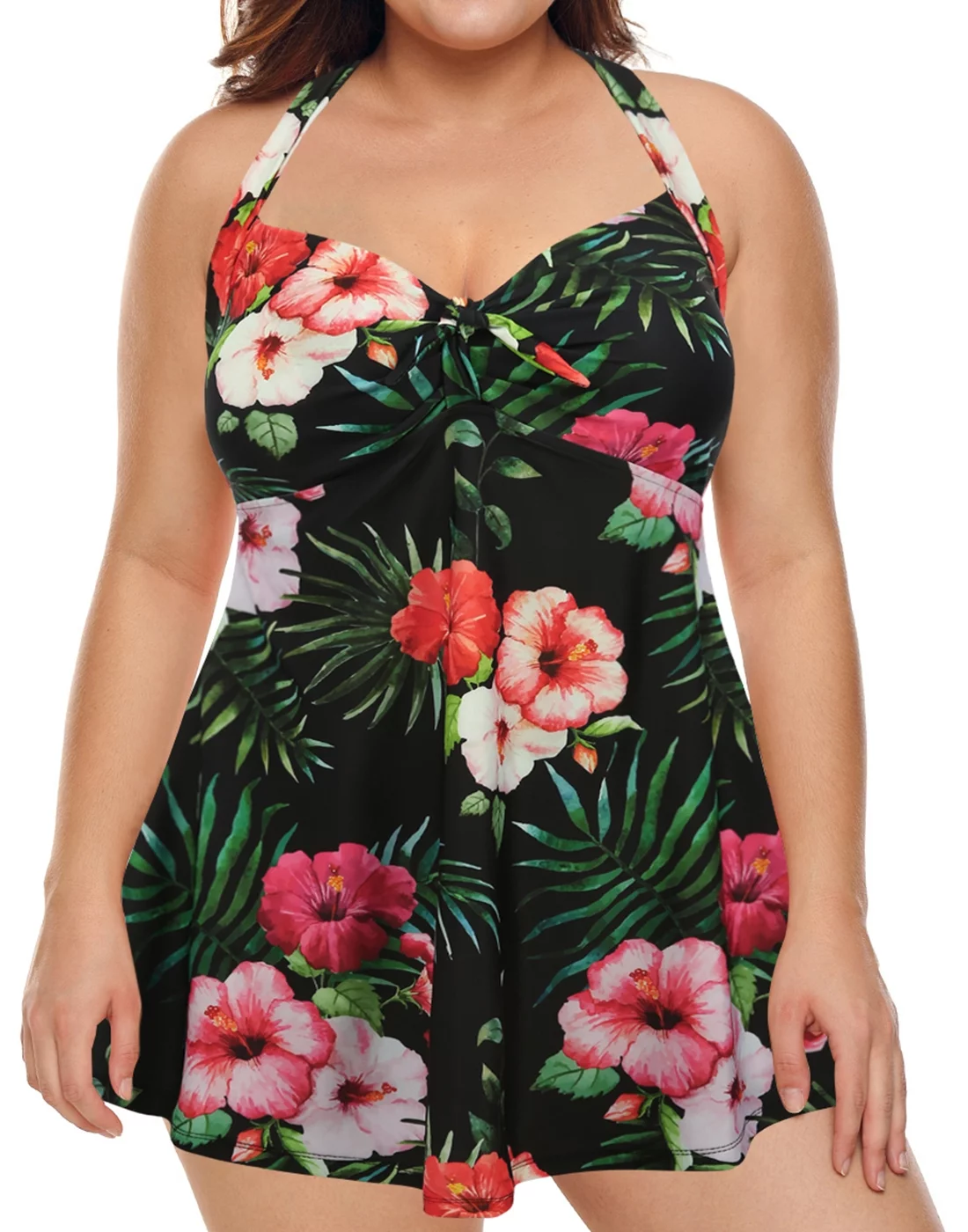 HDE Women Swim Dress Tummy Control One-Pieces Swimwear Hawaiian Floral 18