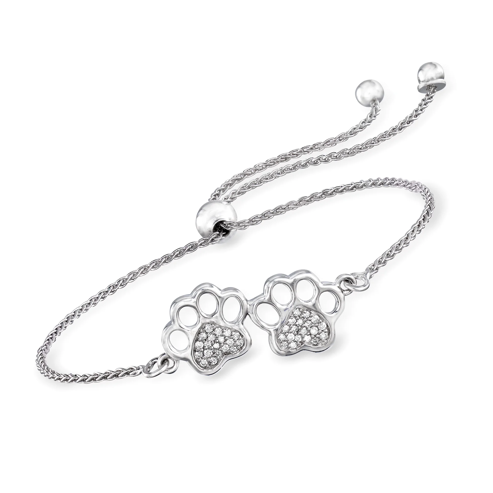 Ross-Simons 0.15 ct. t.w. Diamond Paw Print Bolo Bracelet in Sterling Silver, Women's, Adult