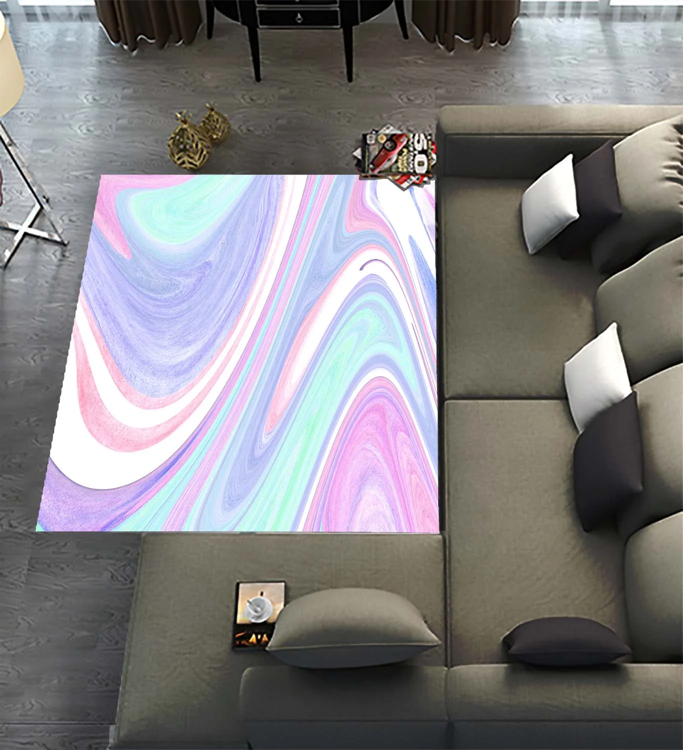 PKQWTM marble texture Silk Area Rugs 2 x 3ft Floor Carpet Mat for Living Dinning Room Bedroom Kitchen Hallway Office Decor