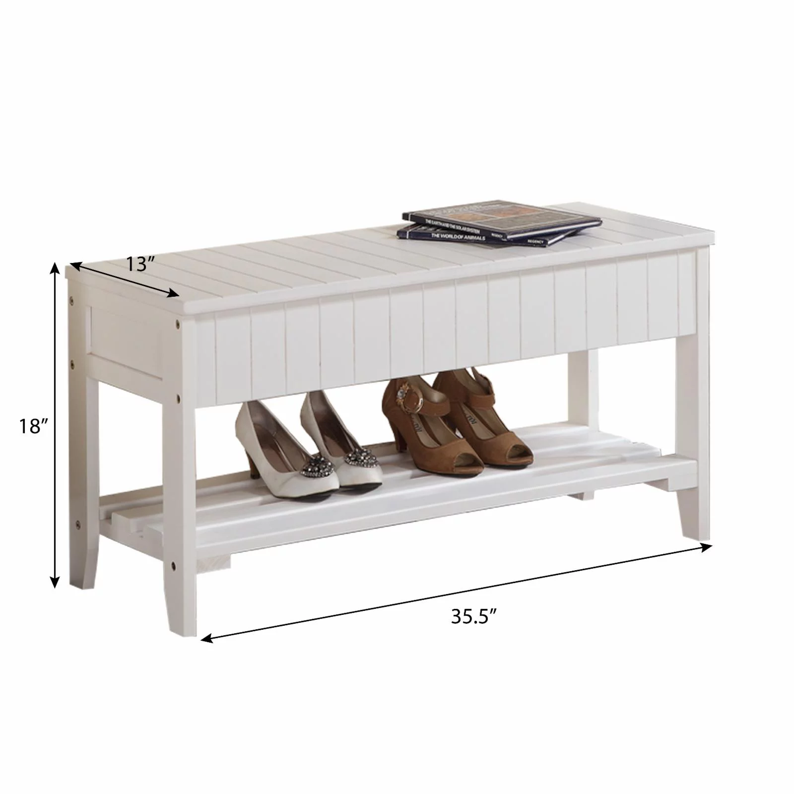 Roundhill Furniture Solid Wood Shoe Storage Bench
