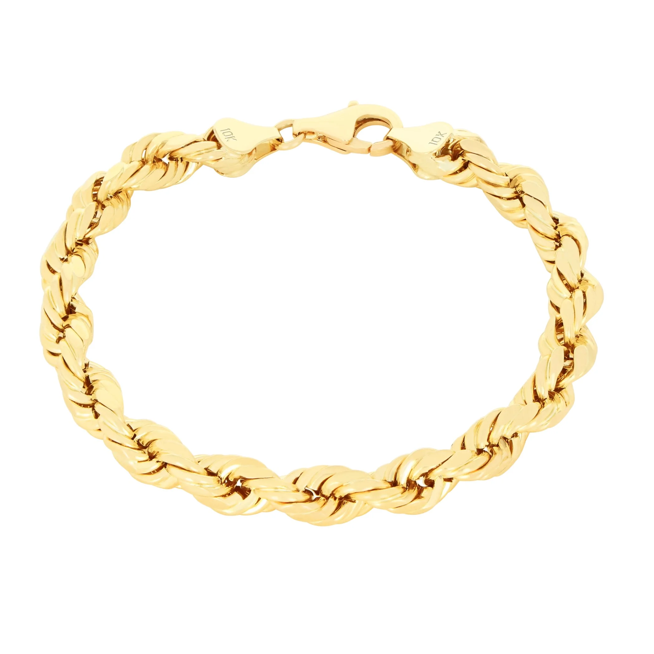 Nuragold 10k Yellow Gold 7mm Rope Chain Diamond Cut Bracelet, Mens Womens Jewelry 7