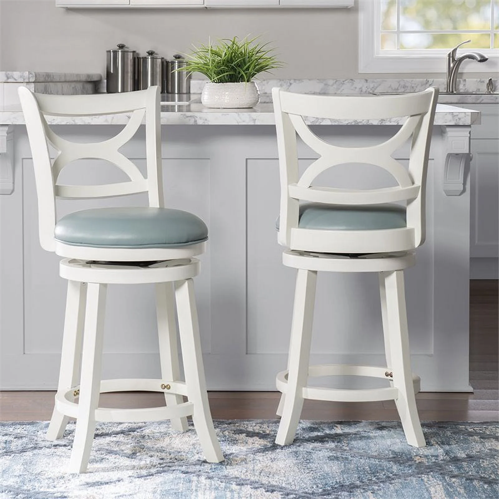 Home Square 3 Piece Swivel Wood Counter Stool Set with PU Seat in Cream