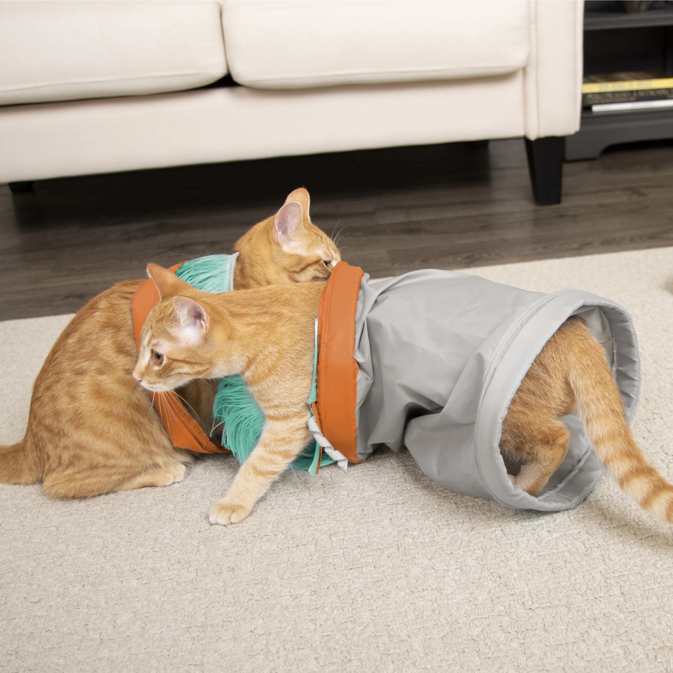 SmartyKat Fringe Frenzy Spring-Ended Collapsible Cat Activity Tunnel with Fringe & Ribbons