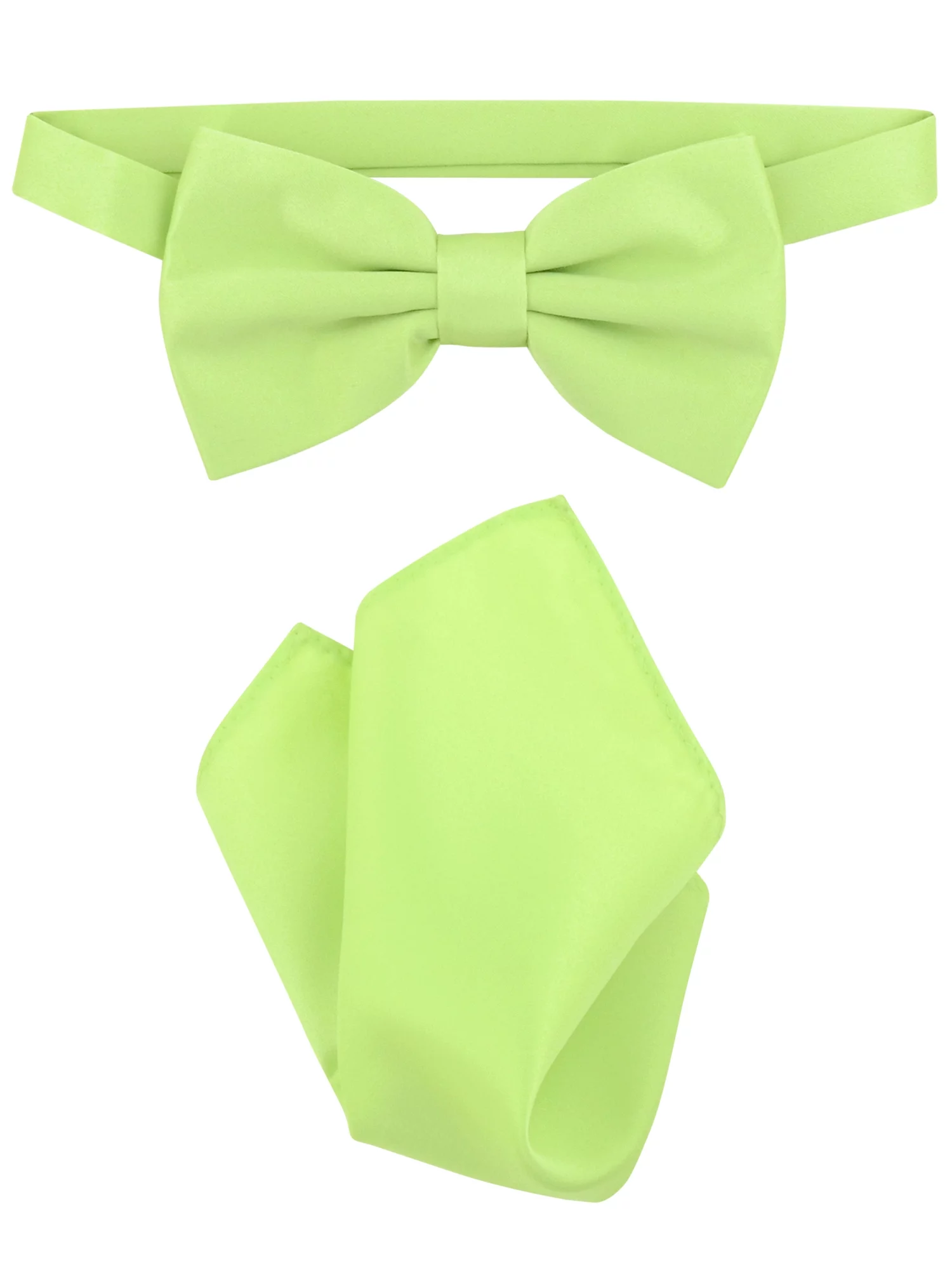Vesuvio Napoli BowTie Solid Lime Green Color Mens Bow Tie & Handkerchief