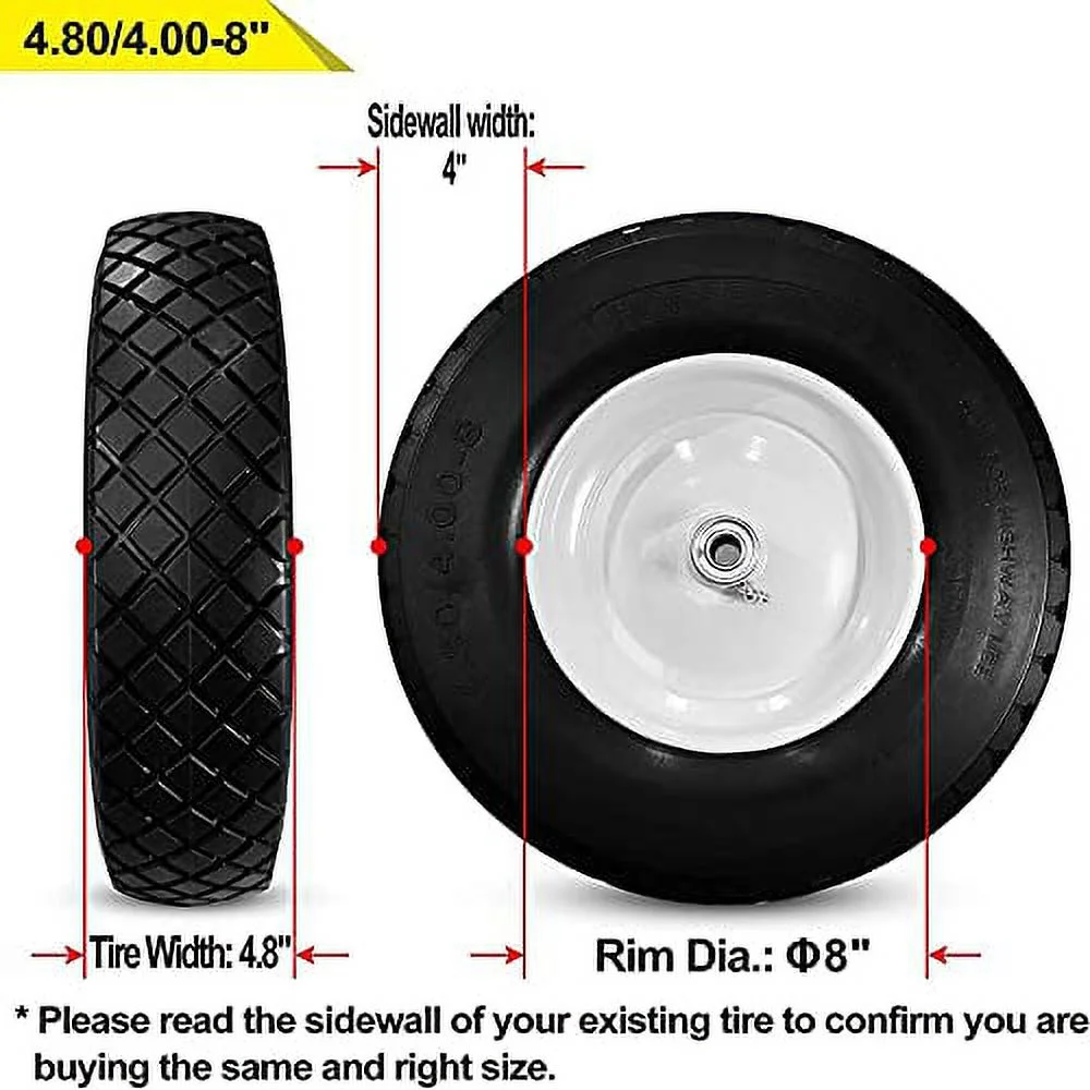 New HORSESHOE Commercial Knobby 4.80/4.00-8 Solid Flat-Free Wheelbarrow Cart 16