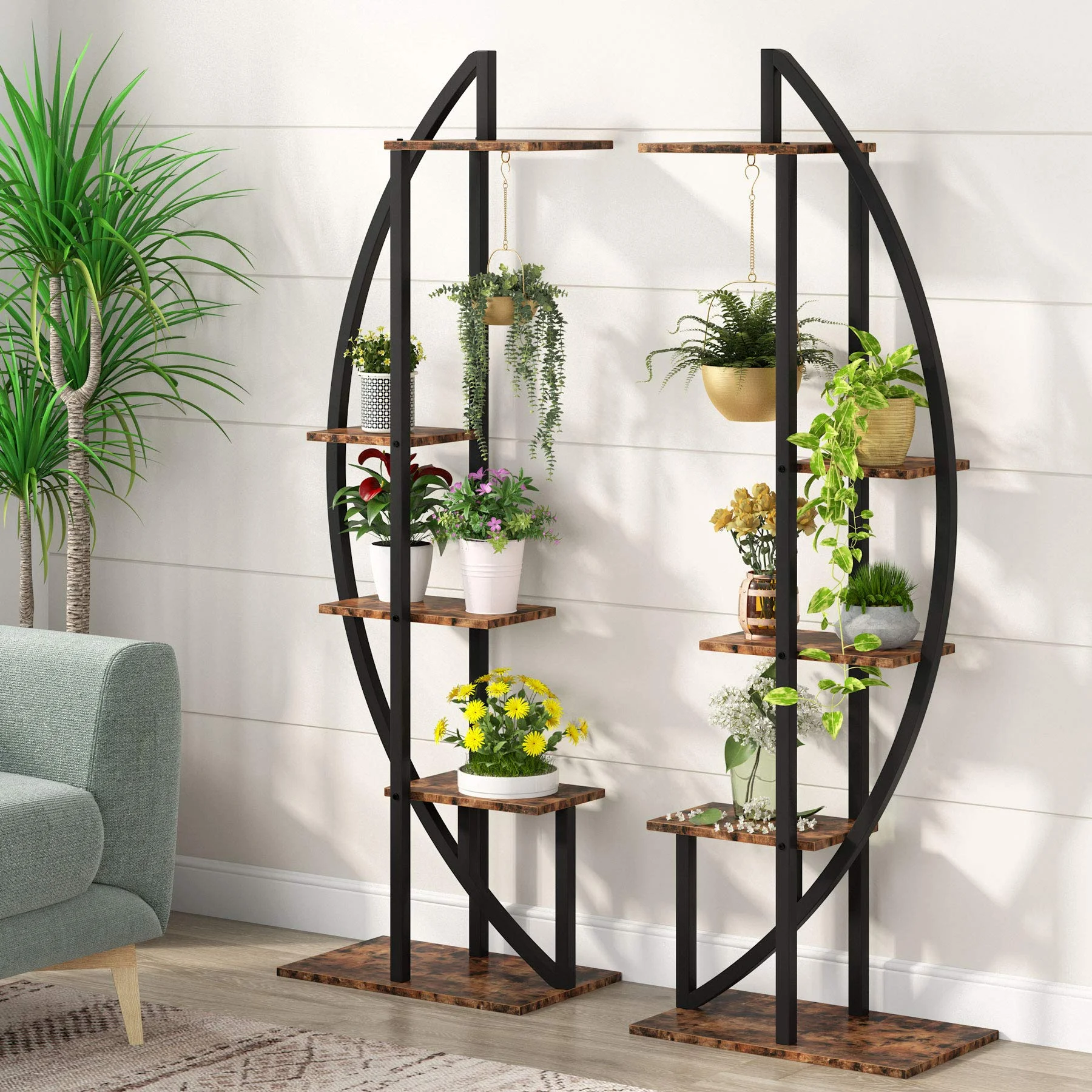 Tribesigns 5-Tier Plant Stand with Hook, Multifunctional Curved Display Shelf Flower Stand Rack