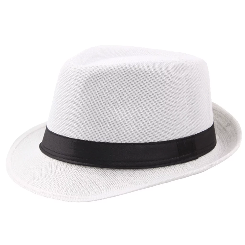 TOYFUNNY Jazz Hat Men's Breathable Linen Top Hat Outdoor Sun Hat CurlyStraw Hat