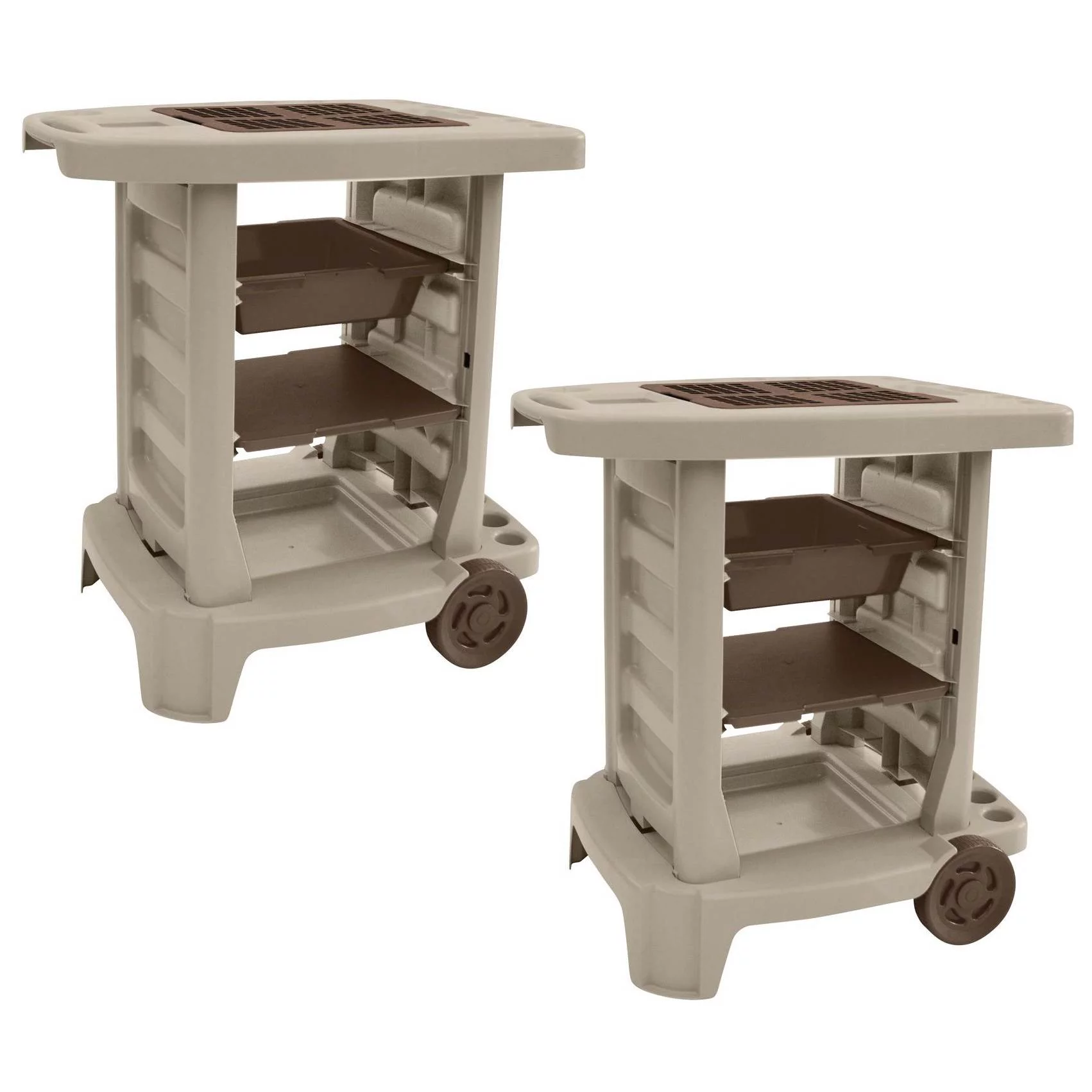 Suncast Portable Outdoor Garden Center Station Tool Cart, Light Taupe (2 Pack)
