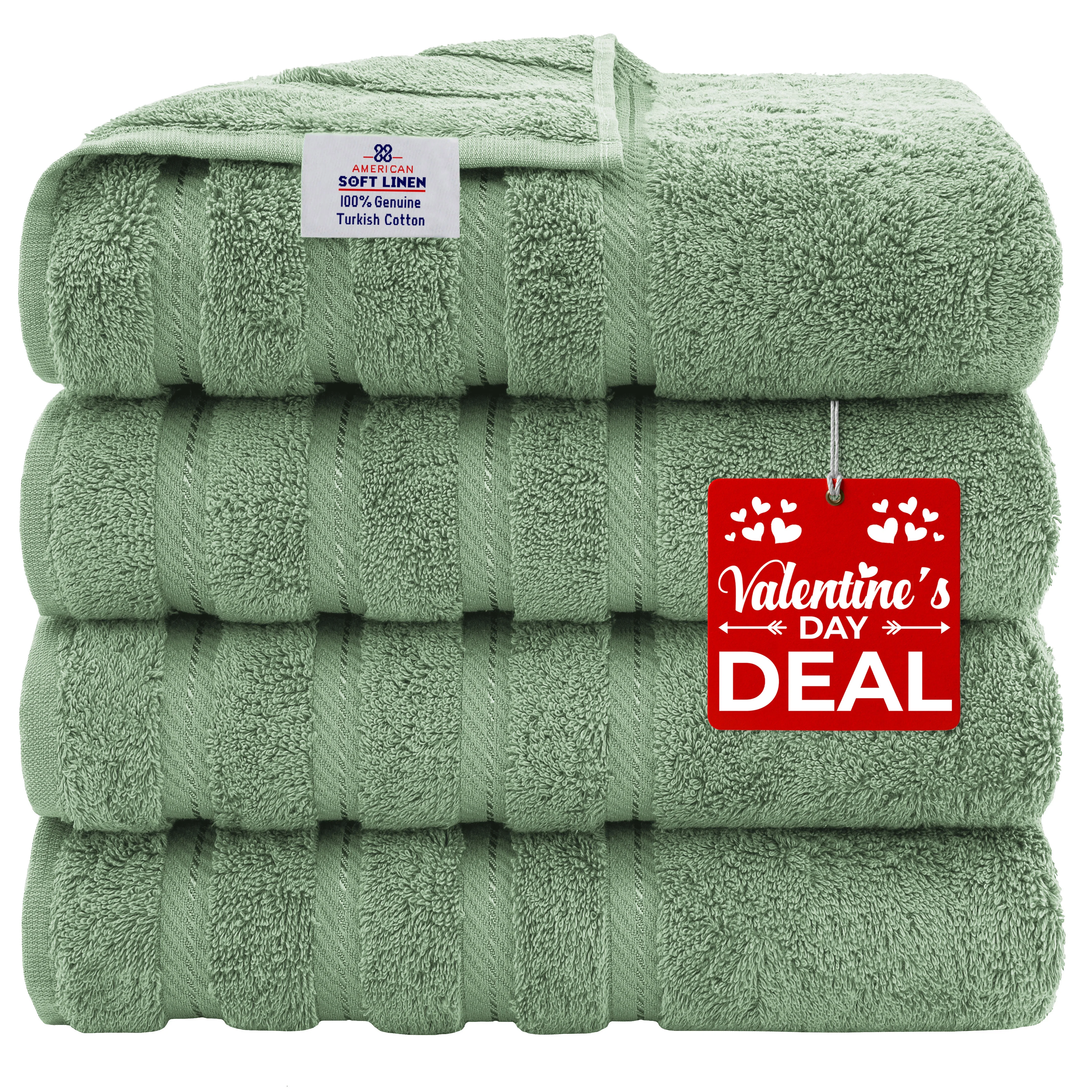 American Soft Linen Luxury Hotel & Spa Quality, Turkish Cotton, 27x54 Inches 4-Piece Bath Towel Set for Maximum Softness & Absorbency, Dry Quickly - Sage Green