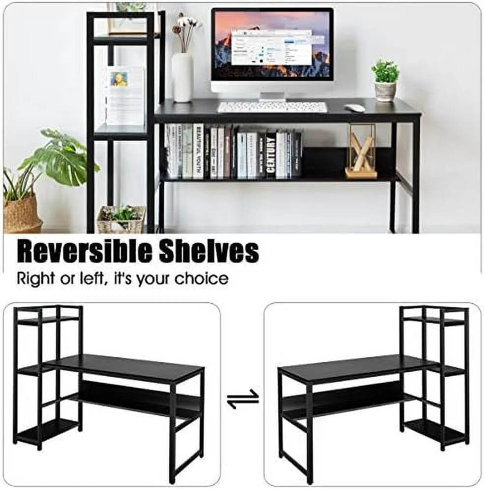 NLIBOOMLife 59-Inch Computer Desk with Bookshelf  Home Office Desk with  Bookshelf  Metal Frame & Adjustable Foot Pads  Space Saving Computer Workstation Study Writing Desk