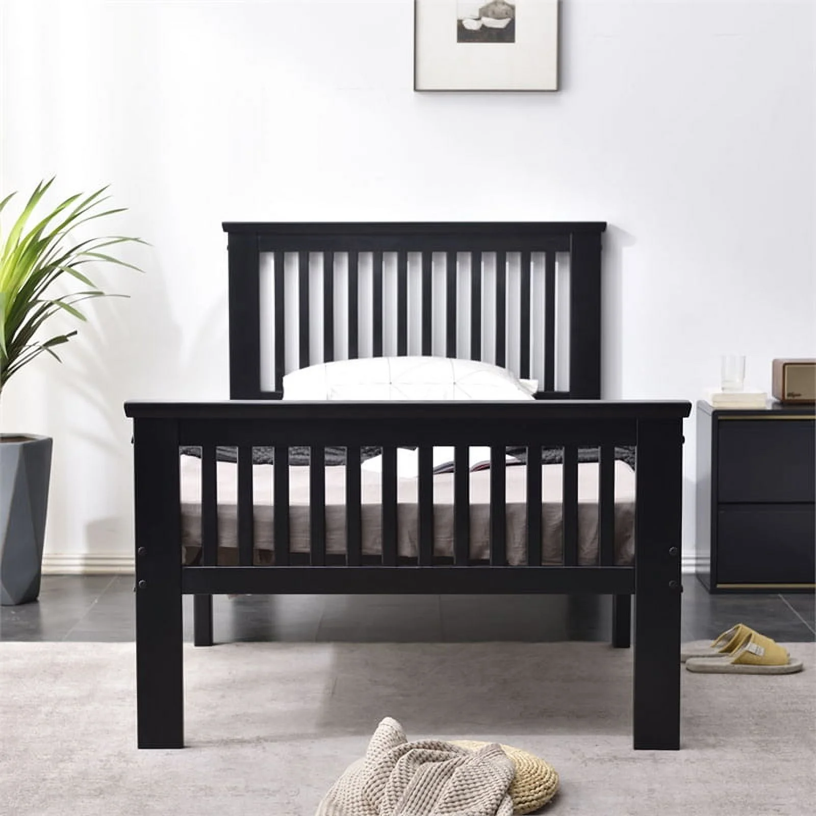 Home Square 2-Piece Set with Twin Bed and Chest Dresser with Lock in Black