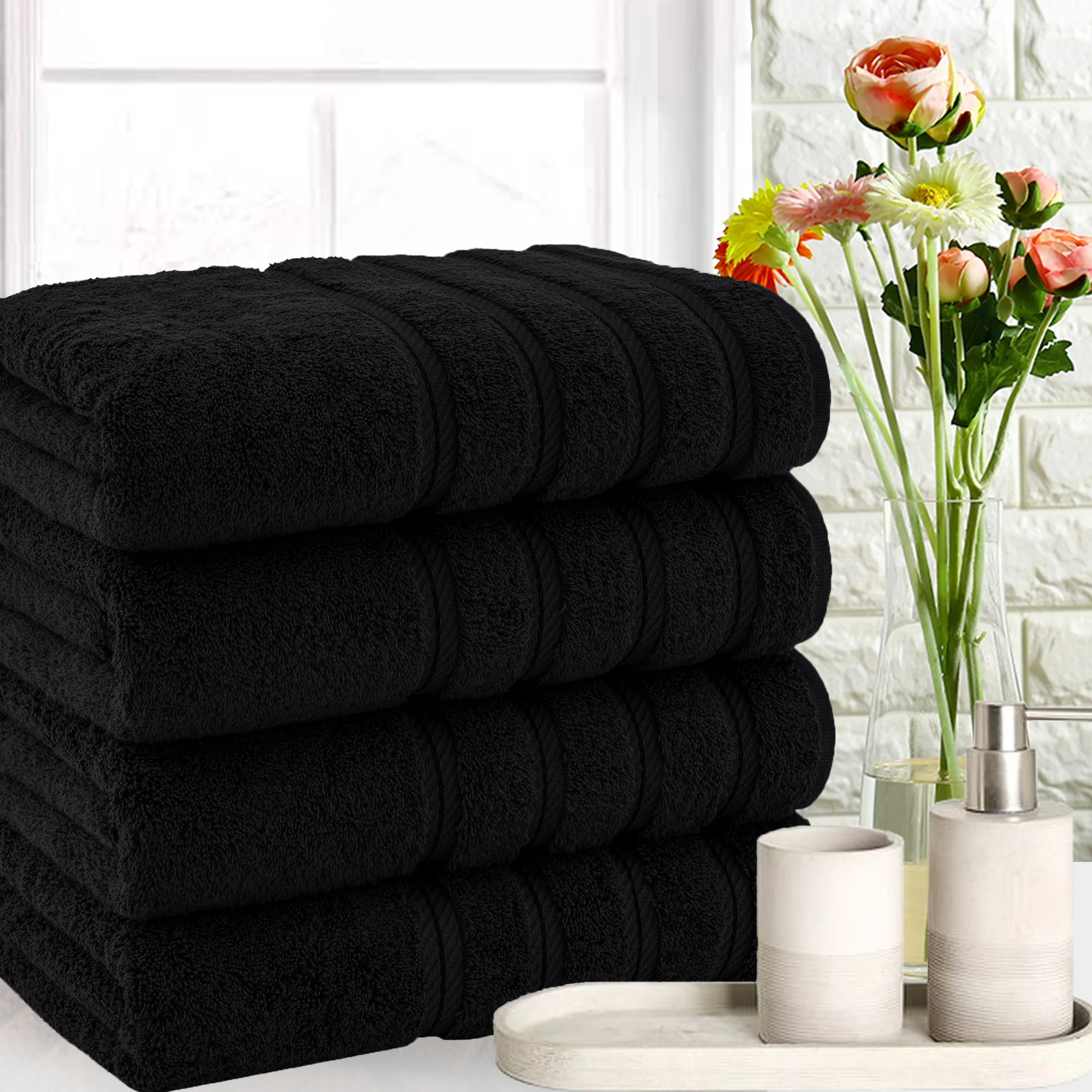 American Soft Linen Black Bath Towel Set 100% Turkish Cotton Towels for Bathroom 4 Piece