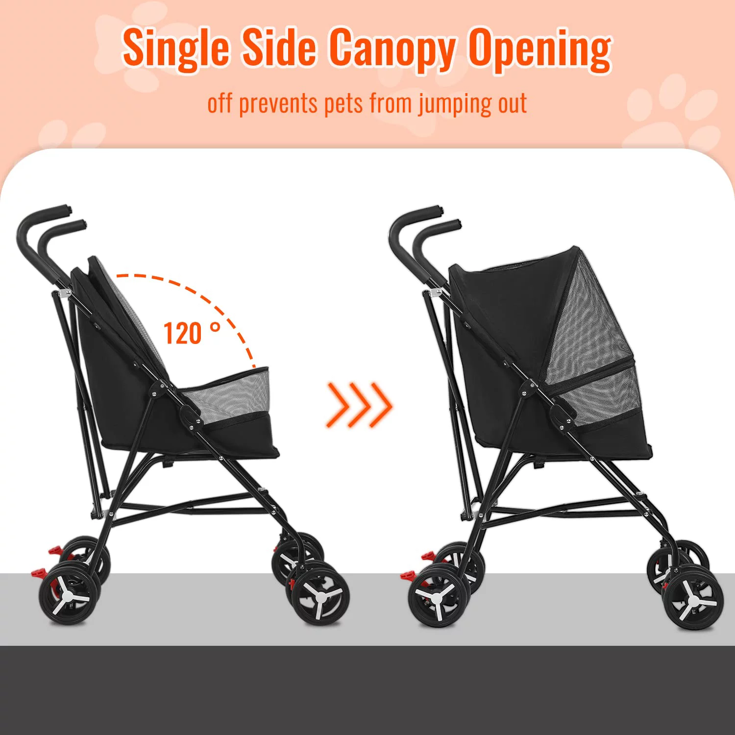 Pet Stroller Dog Cat Stroller with Handlebars Canopy Breathable Mesh & Leash Seat Belt Foldable Puppy Stroller for Small Medium Dogs Cats,Black